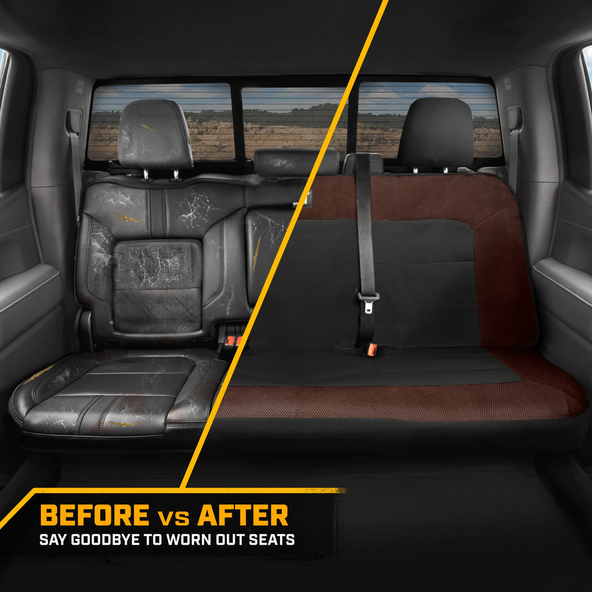 Cat Flexfit Brown & Black Rear Seat Cover for Car – Durable Canvas & Mesh Design 60/40 Split Bench Protector for Cars, Trucks & SUVs – Back Seat Cover for Rear Bench – Interior Car Accessory