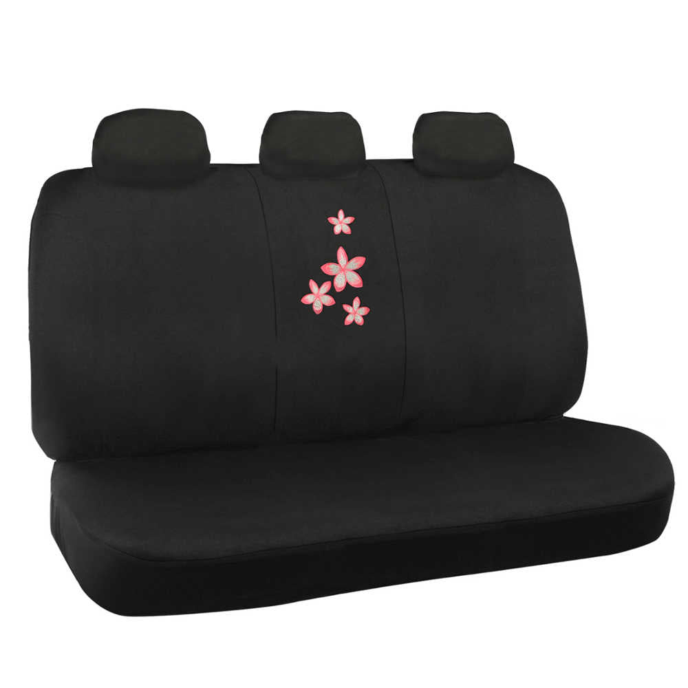 BDK 12-Piece Pink Flowers Front Seat Covers, Rear Seat Cover, Seat Belt Pads, and Steering Wheel Cover (Fits 14.5" - 15.5")