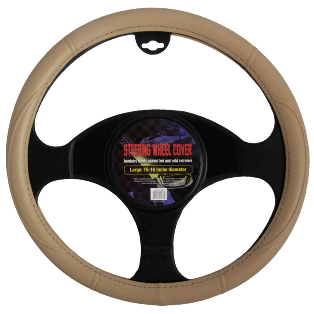BDK Faux Leather Ergonomic Grip Steering Wheel Cover (Fits 14.5" - 15.5")