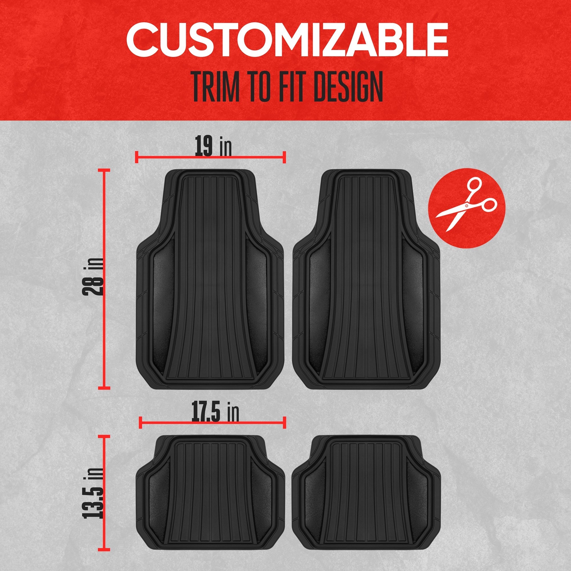 MotorTrend 4-Piece Shield Two-Tone Gloss Front Floor Mats and Rear Floor Mats - Heavy Duty, All Weather, Trim to Fit