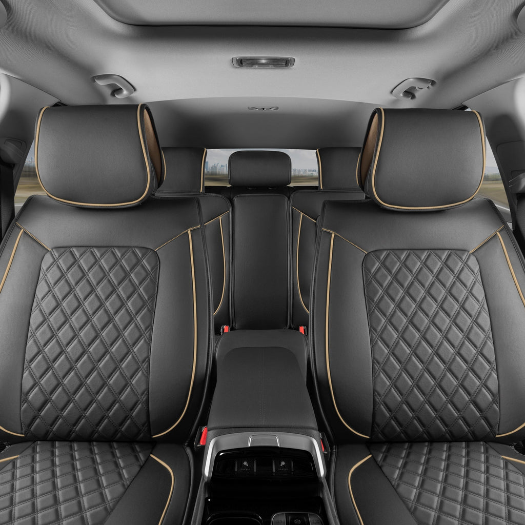MotorBox 11-Piece Prestige Edition Premium Faux Leather Diamond Stitched Cushion Front Seat Covers and Rear Seat Covers