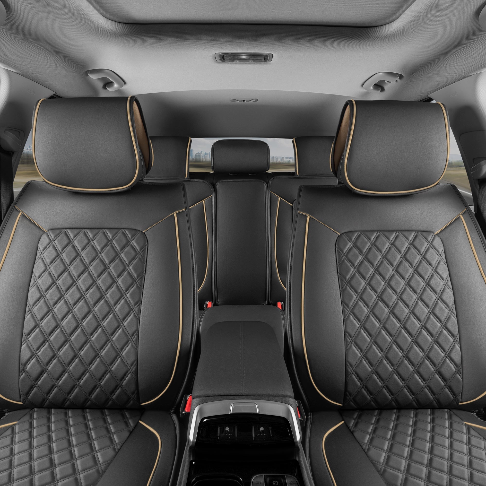 MotorBox 11-Piece Prestige Edition Premium Faux Leather Diamond Stitched Cushion Front Seat Covers and Rear Seat Covers