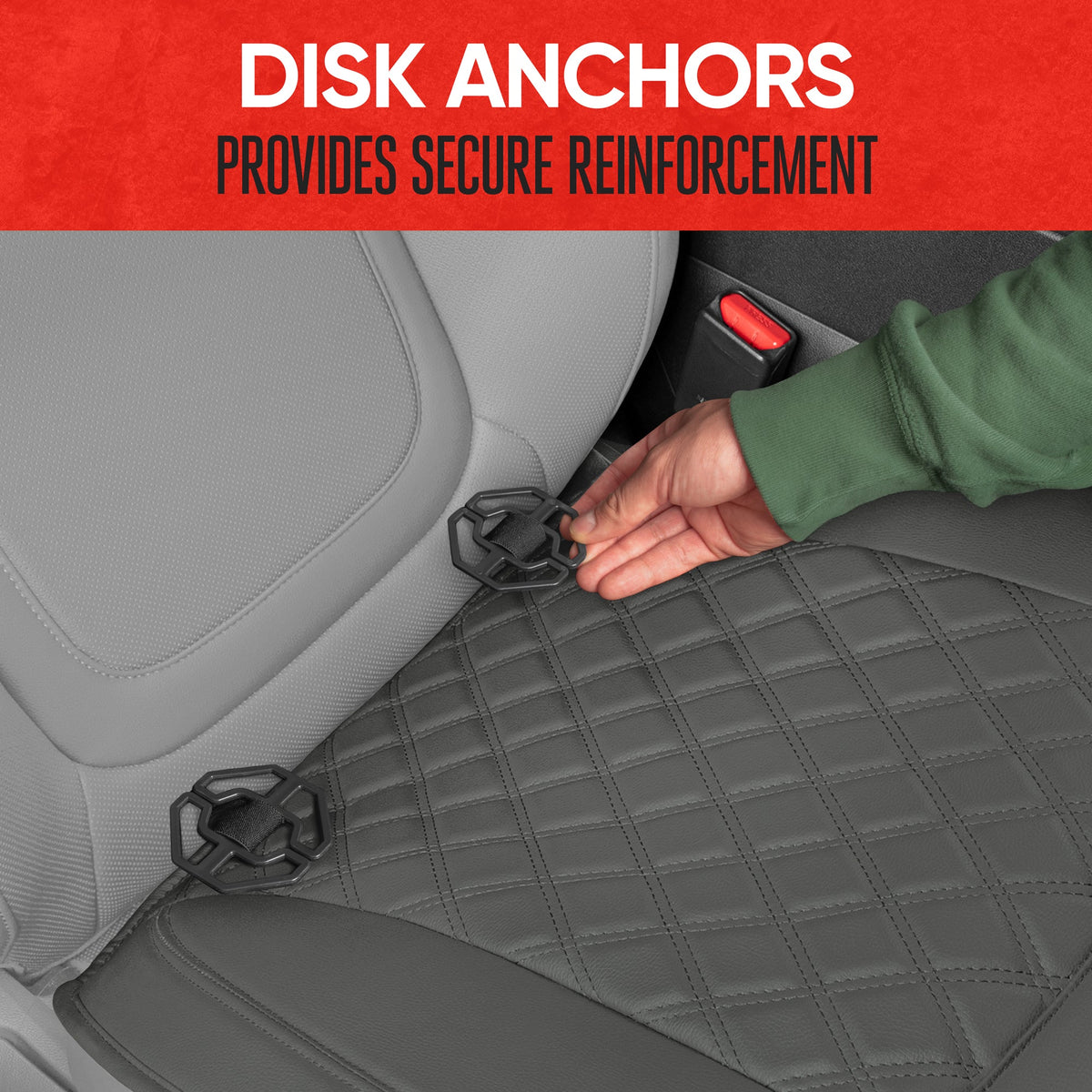 MotorTrend 2-Pack Padded Faux Leather Diamond Stitched Seat Covers with Front Storage Pockets