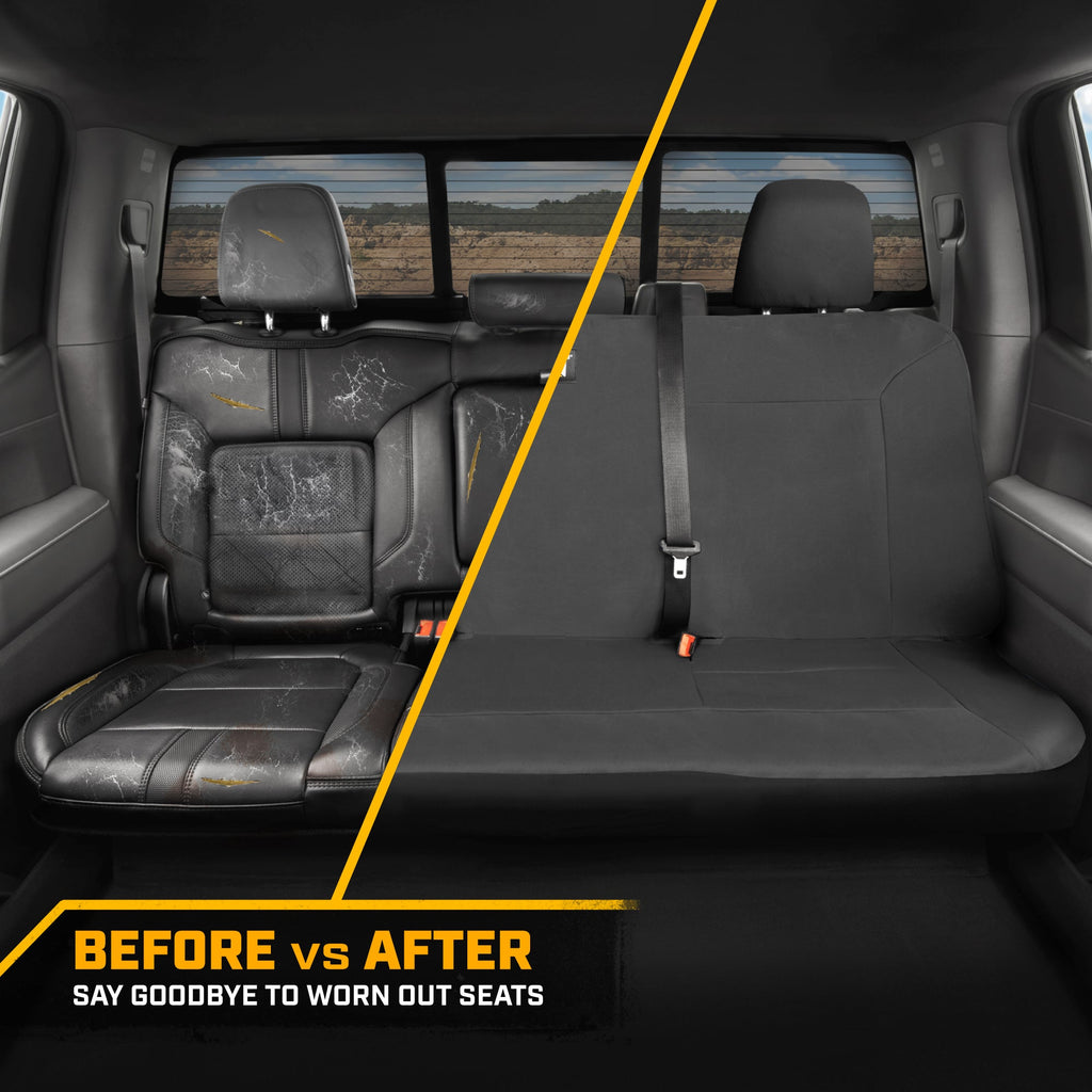 CAT Gray Rear Seat Cover for Trucks, Cars & SUVs - Heavy-Duty Oxford Canvas - 60/40 Split Bench Protector - Durable Back Seat Cover for Work Trucks, Pets, Travel - Car & Truck Interior Accessory