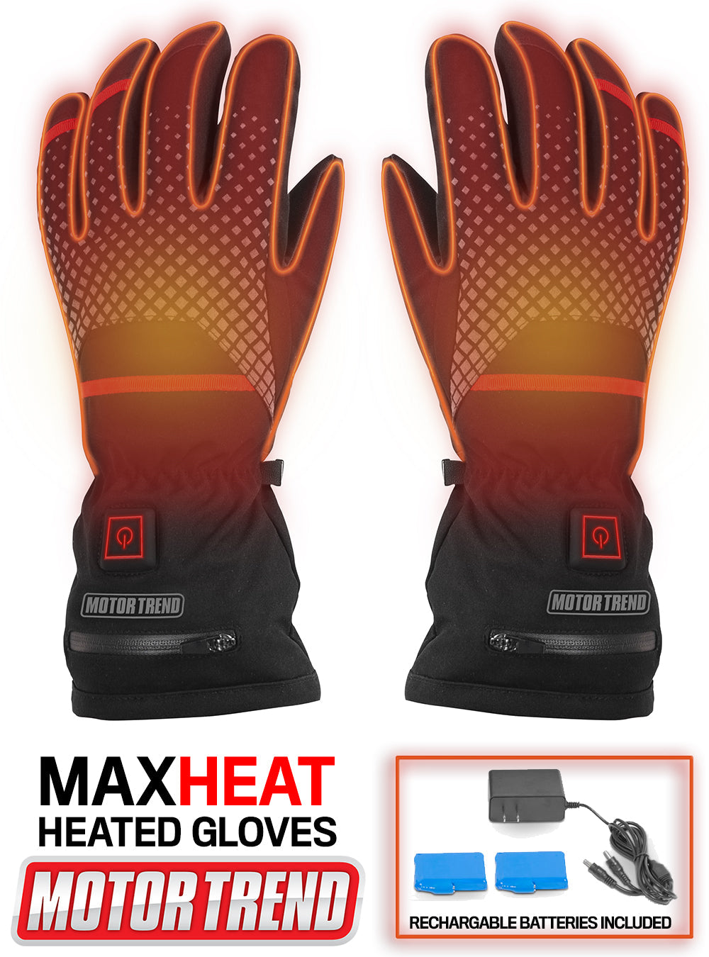 Motor Trend Max-Heat Heated Gloves - Rechargeable Hand Warmers with 3 Temperature Settings and Thermal Insulating Technology