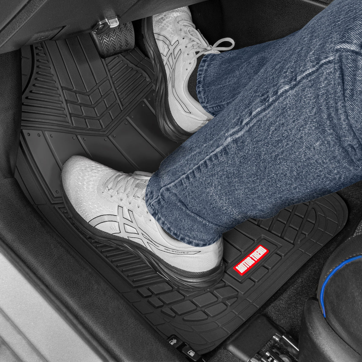 MotorTrend 4-Piece DualFlex Deep Drainage Channels Front Floor Mats and Rear Front Floor Mats - Heavy Duty, All Weather, Trim to Fit