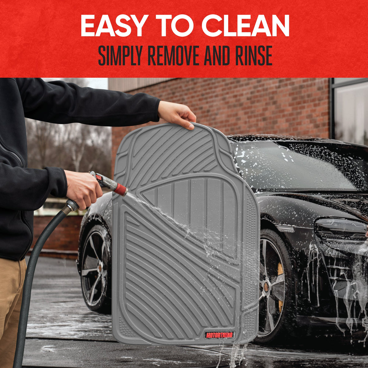 MotorTrend 3-Piece FlexTough Performance Deep Channel Front Floor Mats and Rear Floor Mat - Heavy Duty, All Weather, Trim to Fit