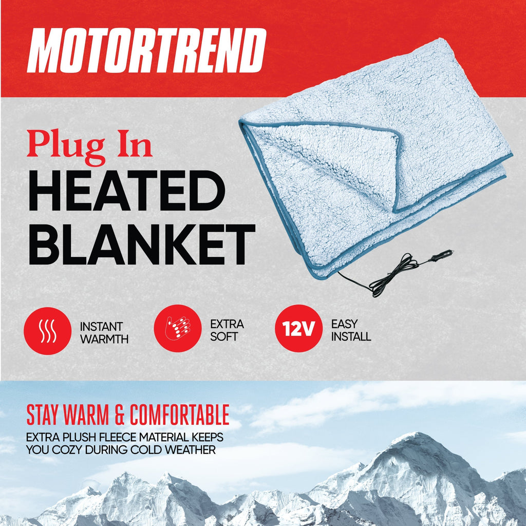 MotorTrend 12v Heated Plush Fleece Blanket for Cars, SUVs, Trucks, Vans, with 9v plug (58" x 42")