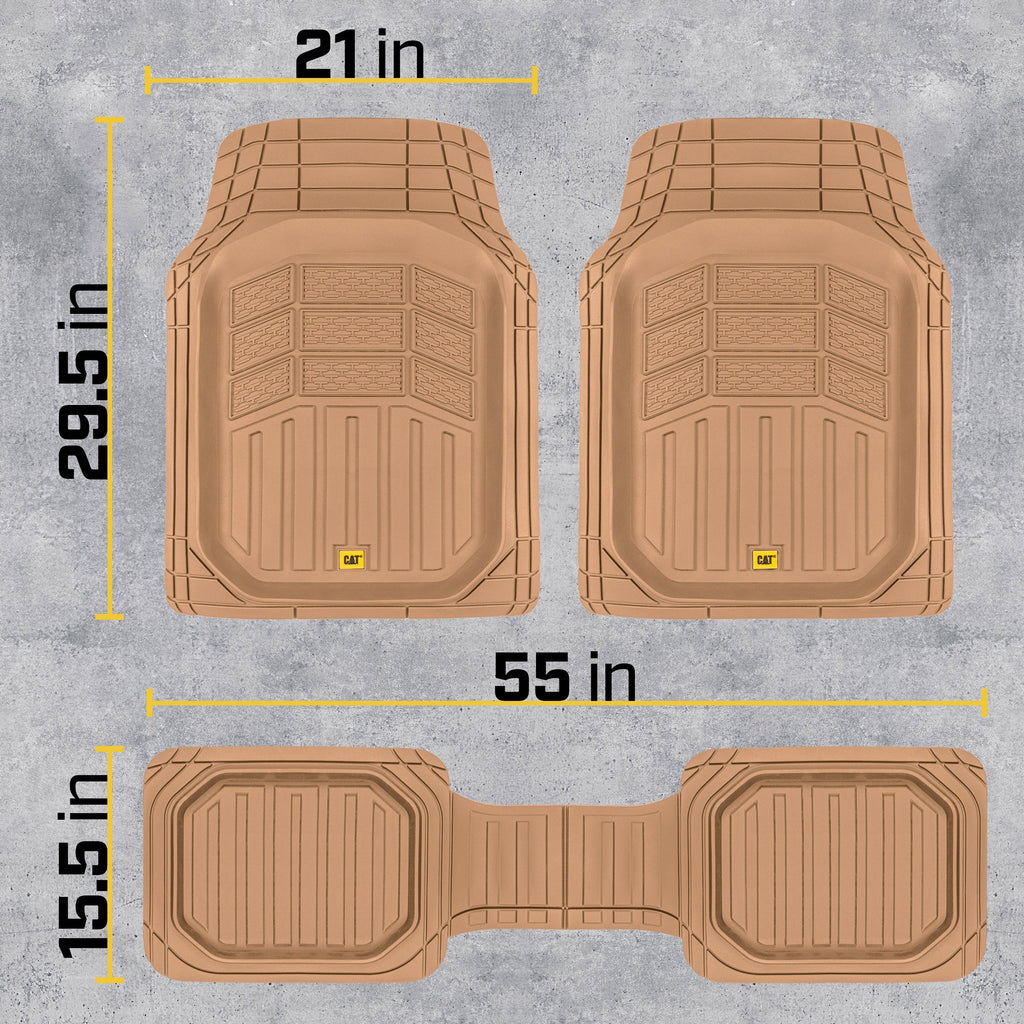 CAT 3-Piece Deep Dish Front Floor Mats and Rear Floor Mats - Heavy Duty, All Weather, Trim to Fit