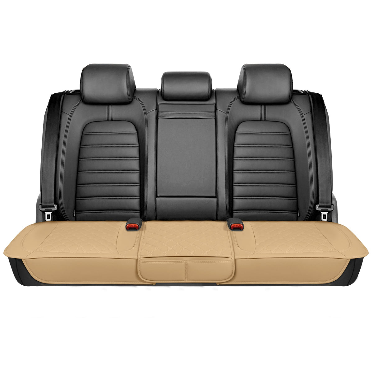MotorTrend 3-Piece Diamond Stitched Padded Rear Seat Covers with Storage Pockets - Beige