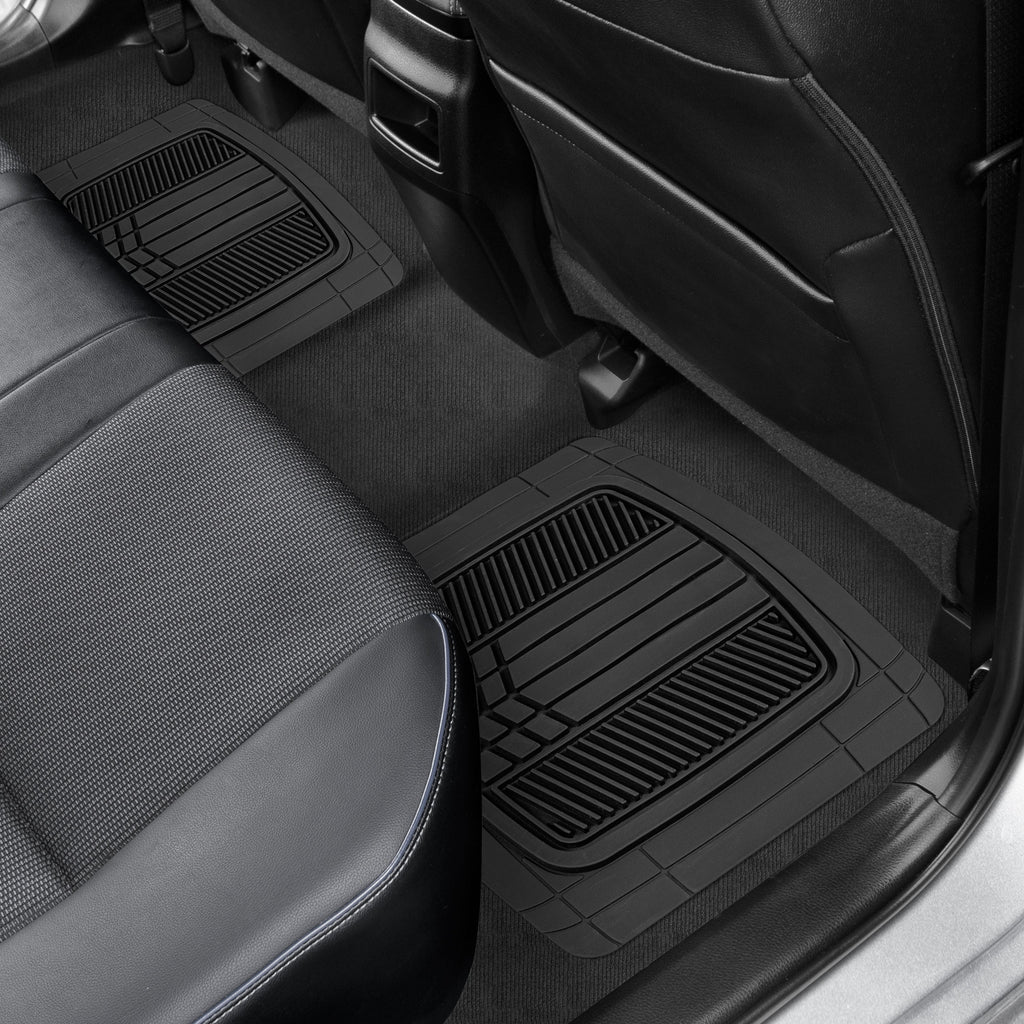 MotorTrend 4-Piece DualFlex Deep Drainage Channels Front Floor Mats and Rear Front Floor Mats - Heavy Duty, All Weather, Trim to Fit
