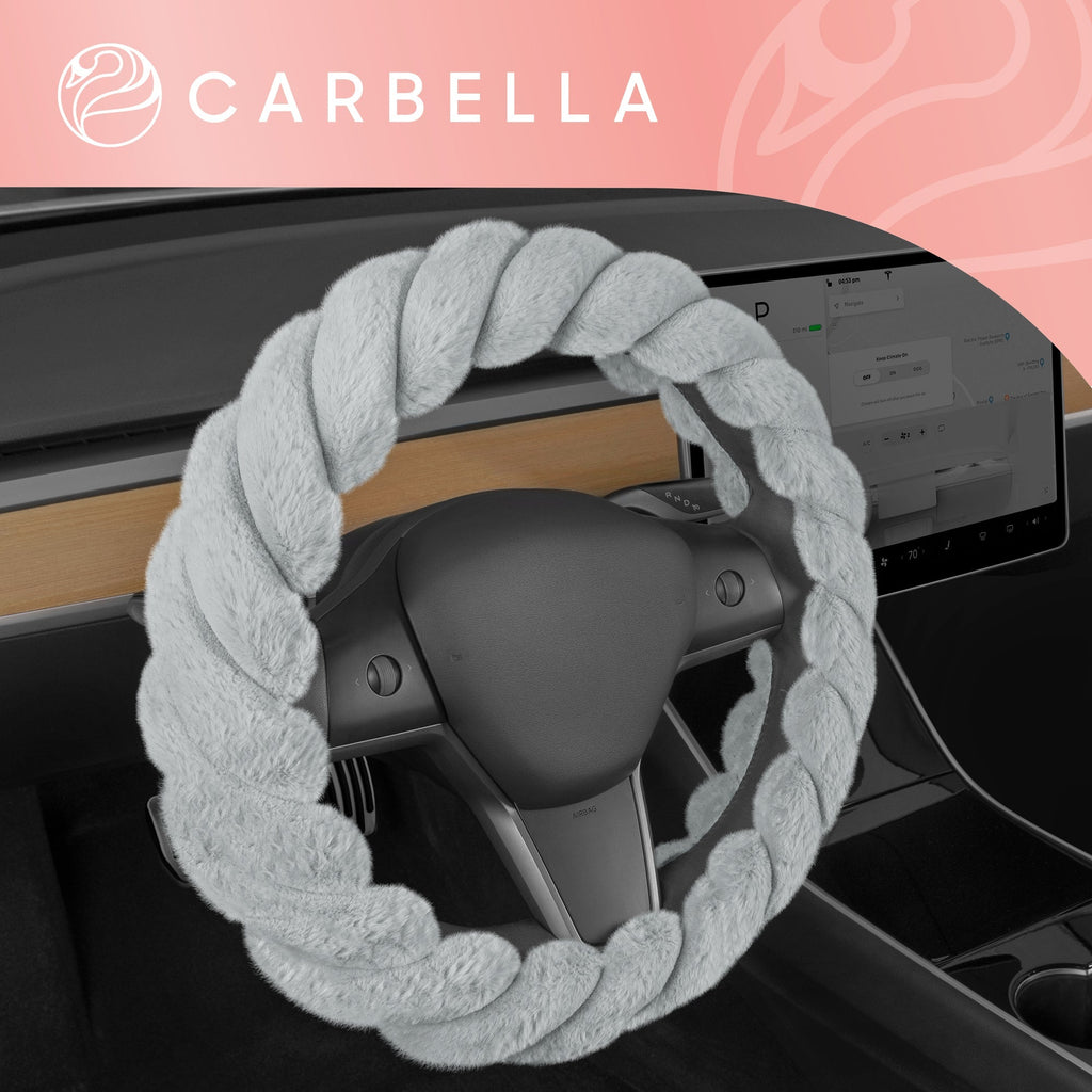 Carbella Twisted Plush Fur Steering Wheel Cover (Fits 14.5" - 15.5")