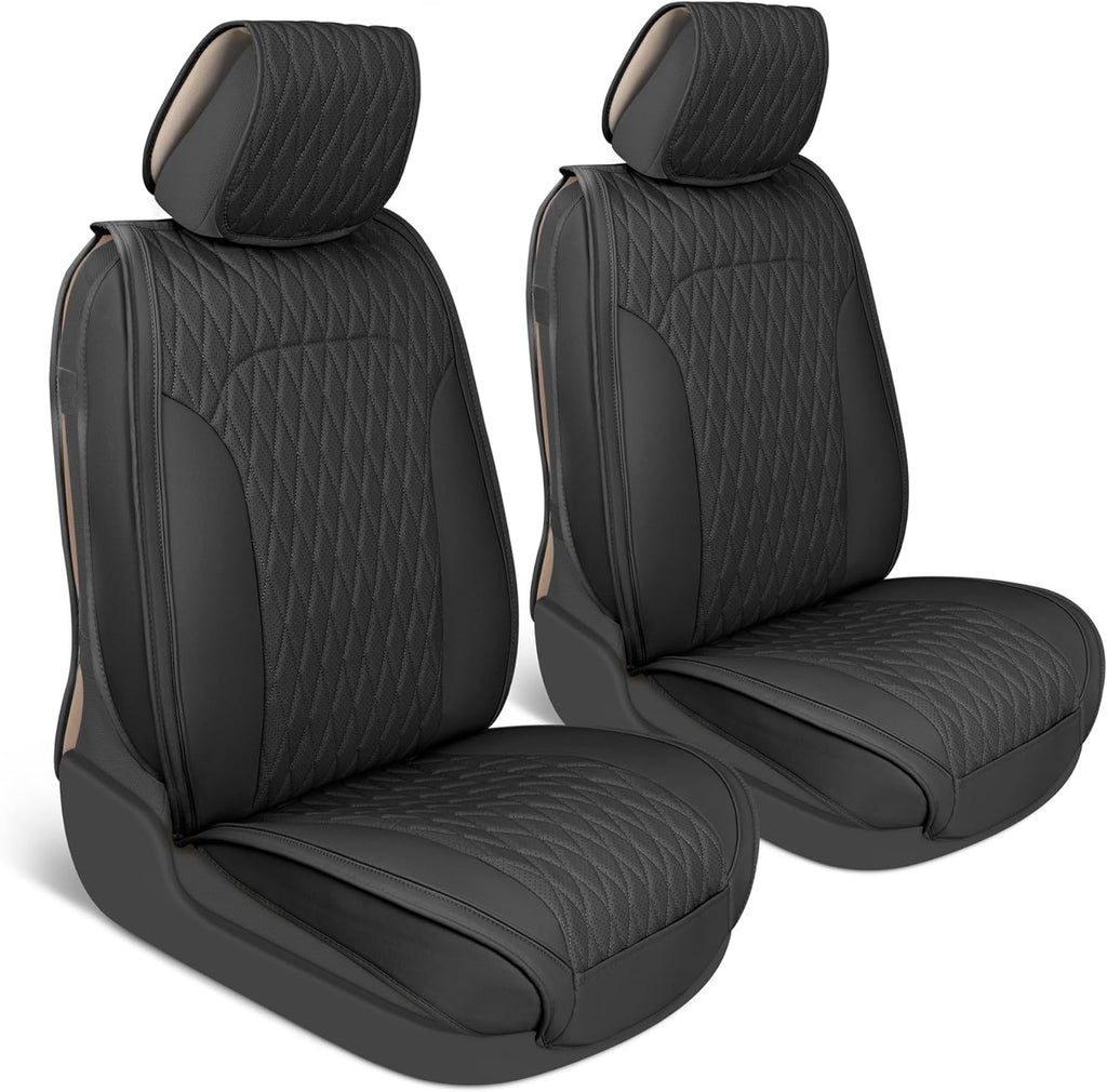 Car Seat Covers - DiamondLux Edition Premium Faux Leather Seat Protectors - Double Cross Stitched Cushioned Automotive Accessories for Trucks, SUVs, Cars - Front Seat Set