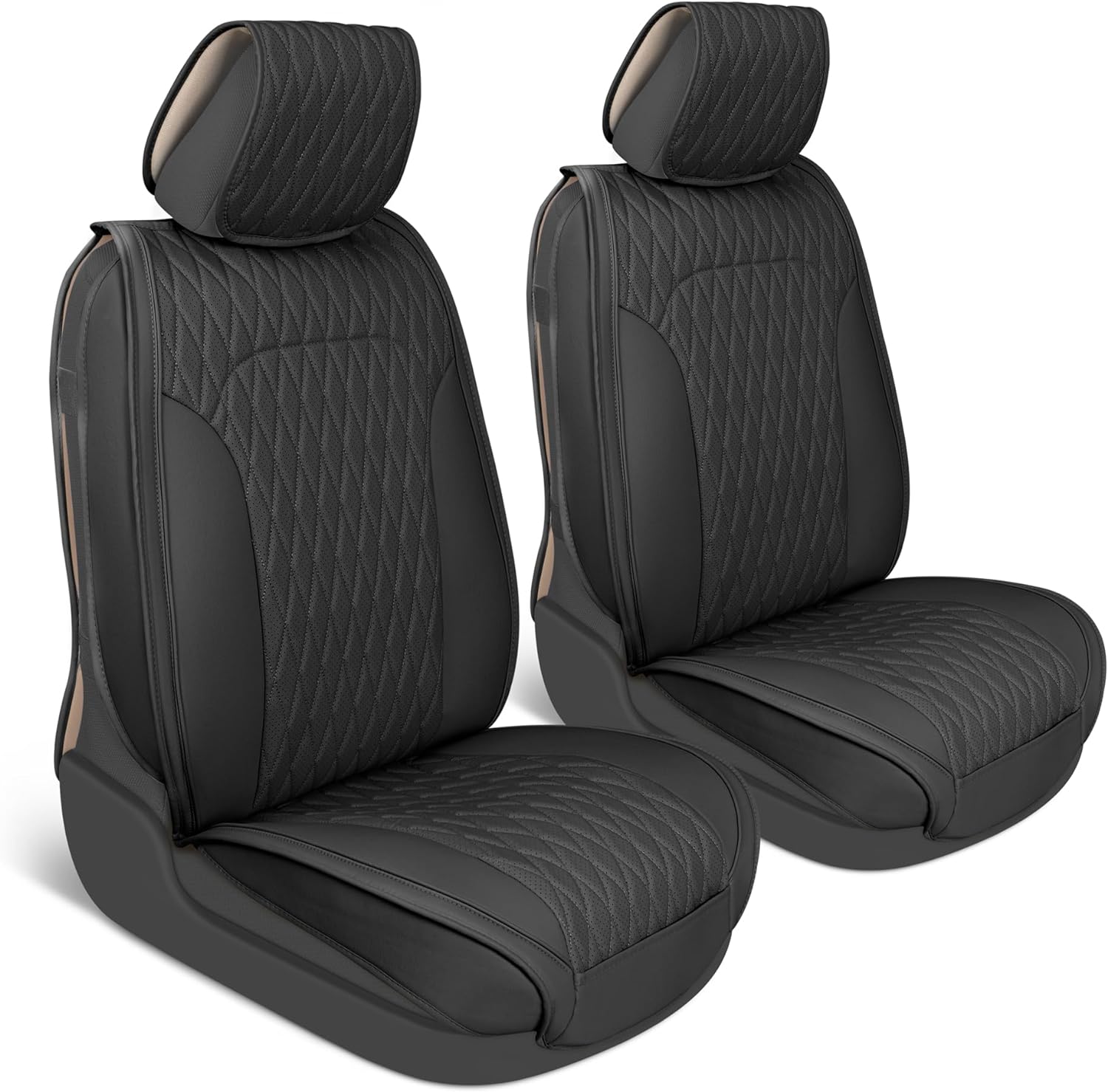 Car Seat Covers - DiamondLux Edition Premium Faux Leather Seat Protectors - Double Cross Stitched Cushioned Automotive Accessories for Trucks, SUVs, Cars - Front Seat Set