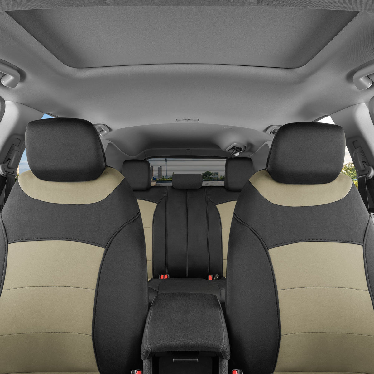 BDK carXS Turismo Car Seat Covers Full Set, Beige Two-Tone Front Seat Covers with Split Rear Bench Back Seat Cover, Automotive Seat Covers for Trucks SUV Van Auto (Multiple Colors)