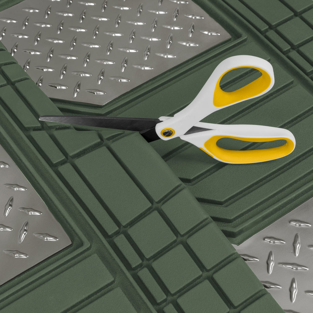 CAT 4-Piece Two-Tone Metallic-Look Front Floor Mats and Rear Floor Mats - Heavy Duty, All Weather, Trim to Fit