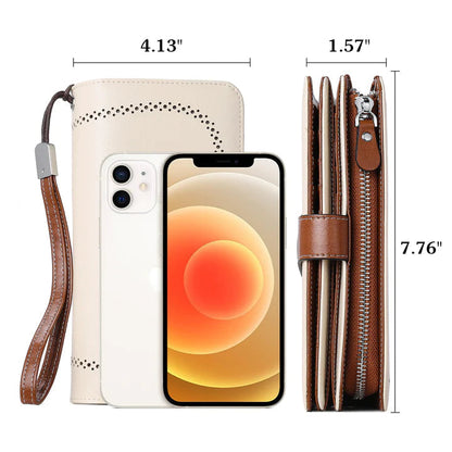 High Quality Women Wallet RFID, GENUINE LEATHER RFID BLOCKING CARDS HOLDER LARGE CAPACITY PURSES PHONE CLUTCH WITH ZIPPER POCKET WRISTLET