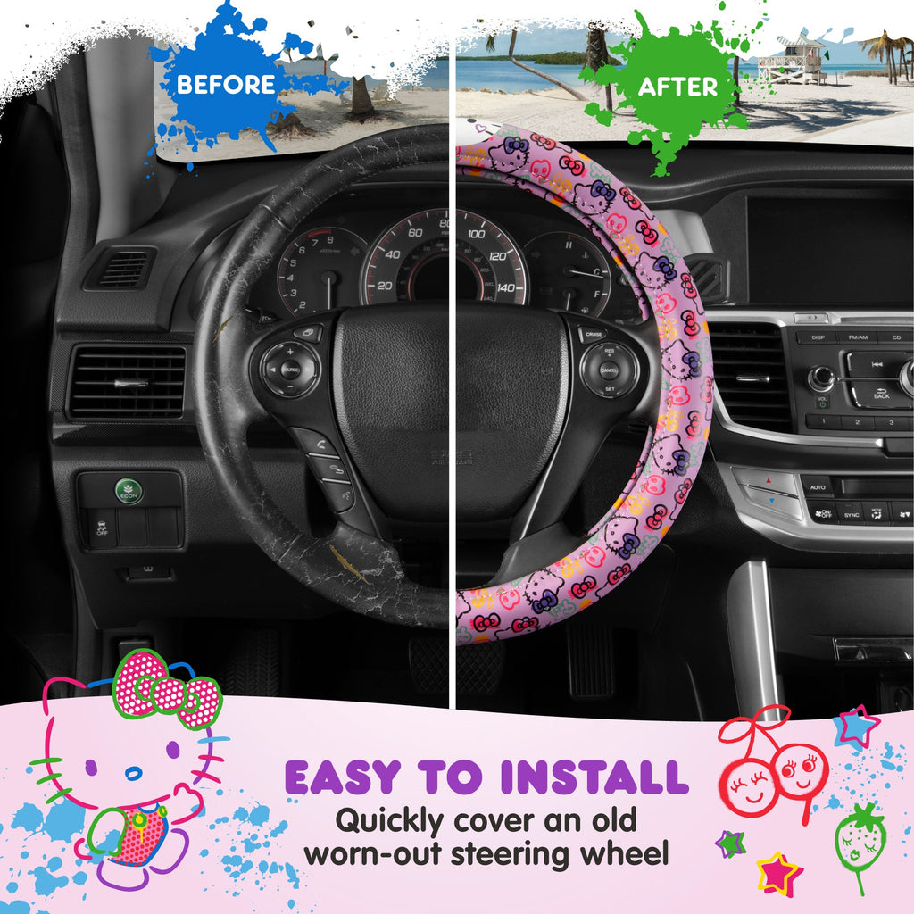 Hello Kitty Steering Wheel Cover, Official Sanrio Car Steering Wheel Cover with Universal Size 14.5 - 15, Cute Steering Wheel Cover for Women, Hello Kitty Car Accessories (Lavender Print)