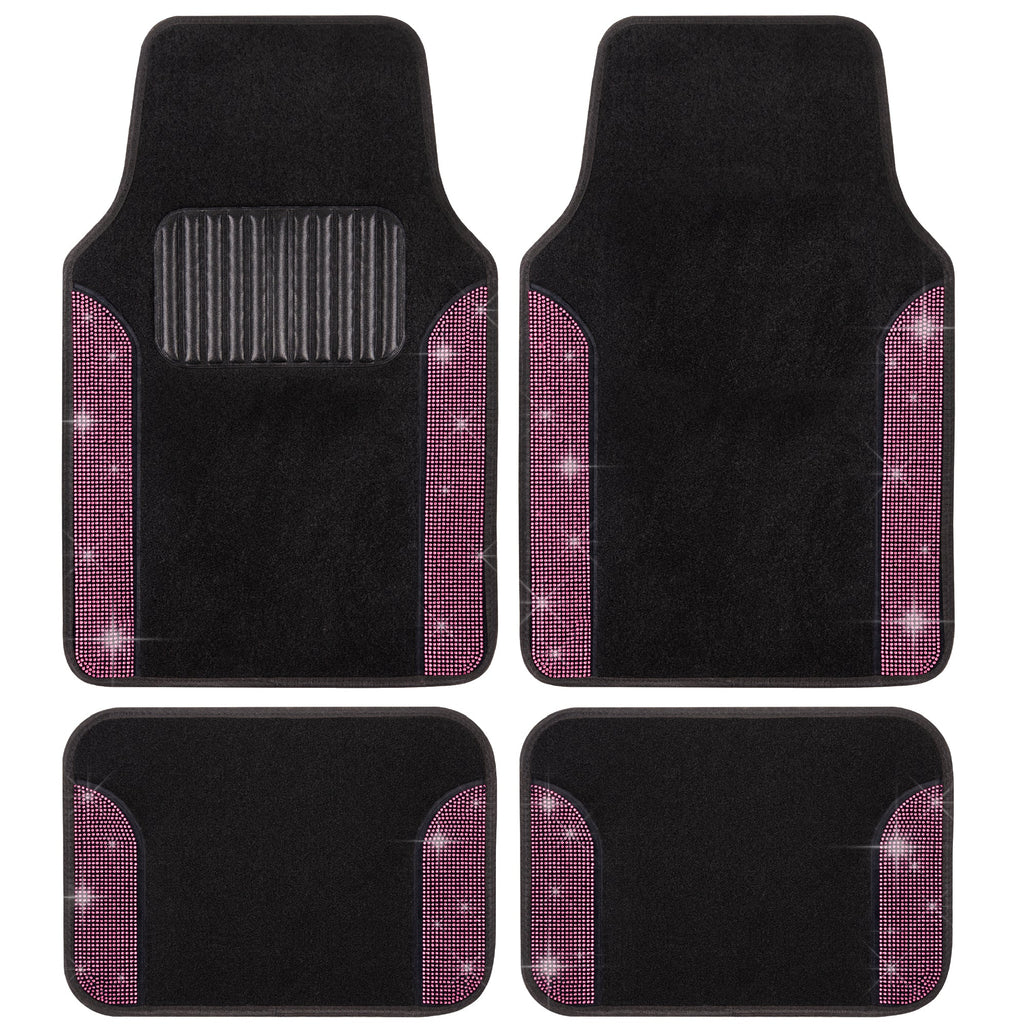 Carbella 4-Piece Diamond Bling Front Floor Mats and Rear Floor Mats - Pink