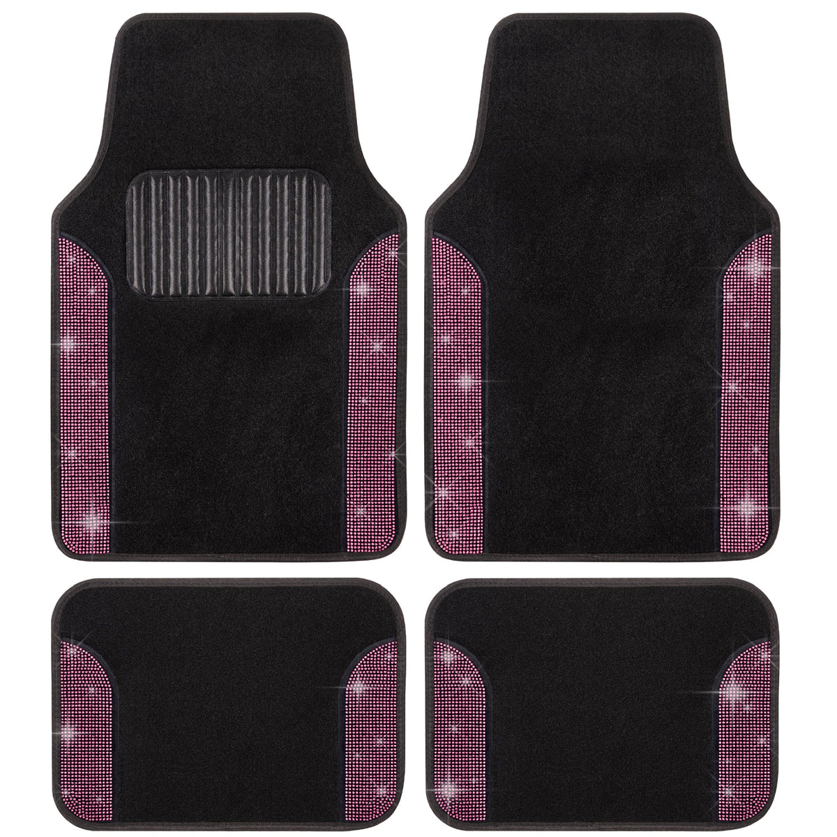 Carbella 4-Piece Diamond Bling Front Floor Mats and Rear Floor Mats - Pink
