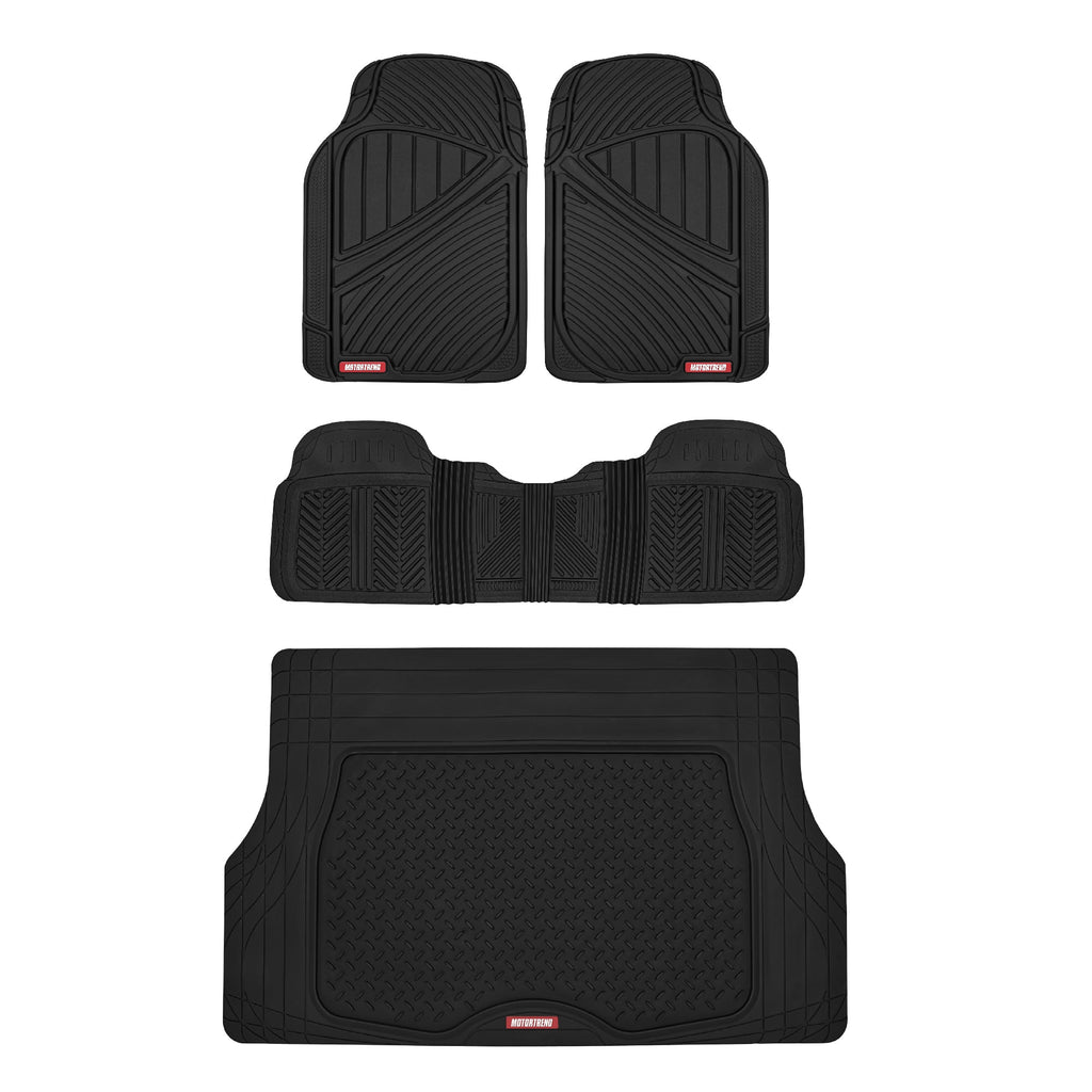 MotorTrend 4-Piece FlexTough Performance Deep Channel Front Floor Mats, Rear Floor Mat, and Trunk/Cargo Mat - Heavy Duty, All Weather, Trim to Fit