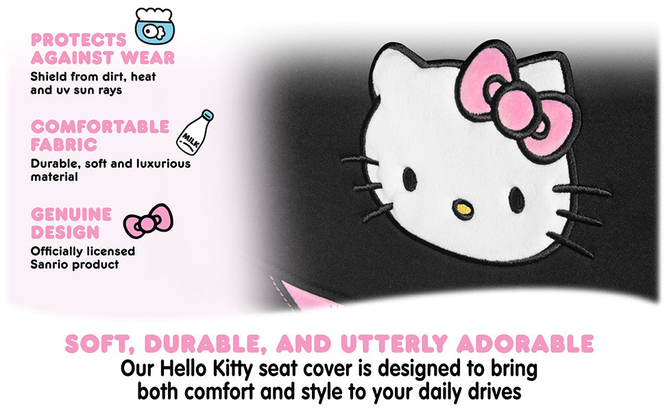 Hello Kitty Car Seat Covers - Cute and Durable Pink Front Seat Covers, Adorable Hello Kitty Design, Comfortable and Long-Lasting Polyester, Car Accessories Gift Hello Kitty Accessories 2pc Black/Pink
