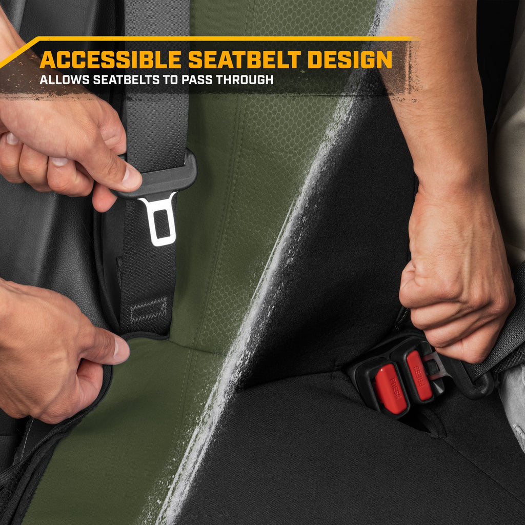 Cat Flexfit Green Rear Seat Cover for Car – Durable Canvas & Mesh Design 60/40 Split Bench Protector for Cars, Trucks & SUVs – Back Seat Cover for Rear Bench – Interior Car Accessory