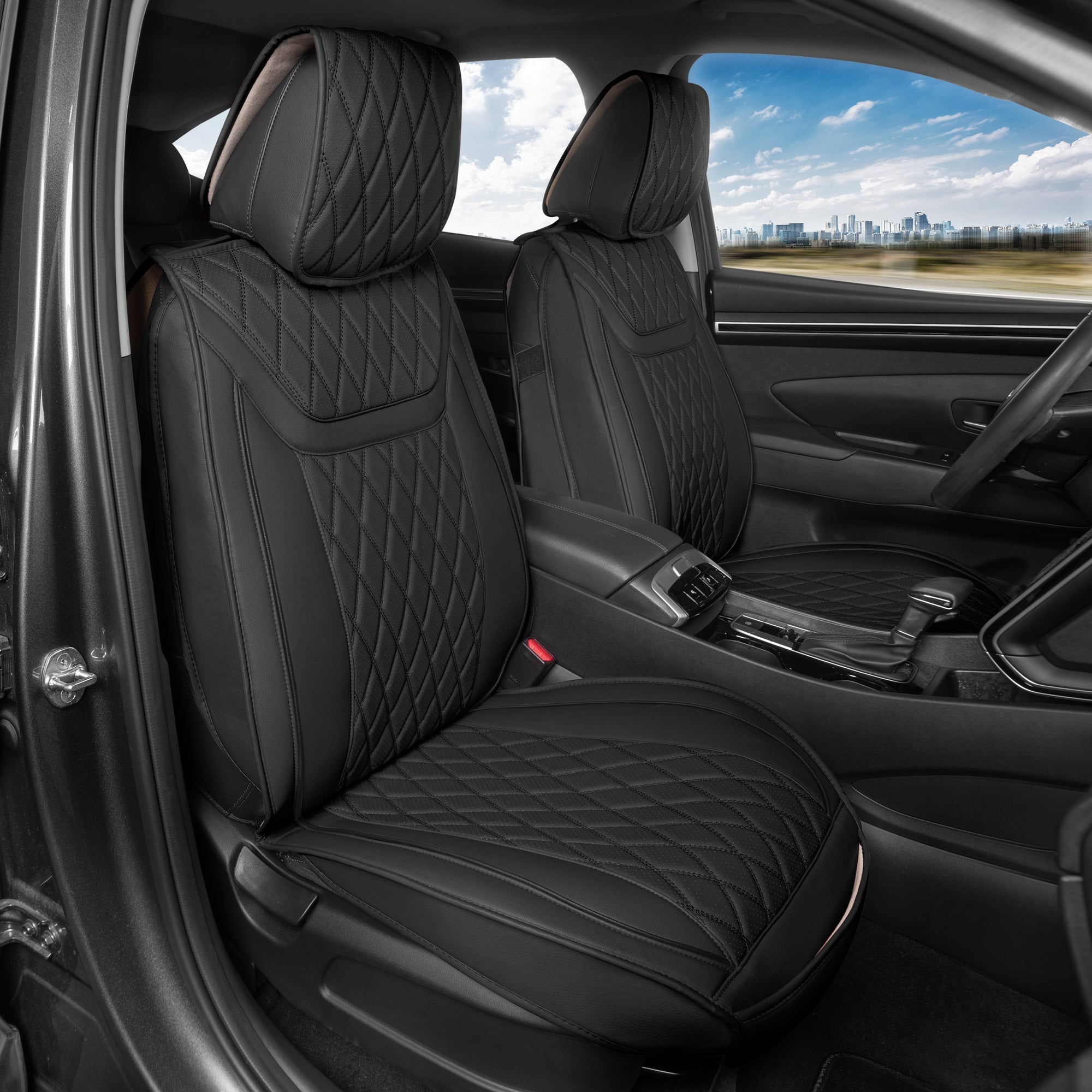 MotorBox 11-Piece Ranch Edition Premium Faux Leather Diamond Stitched Cushion Front Seat Covers and Rear Seat Covers