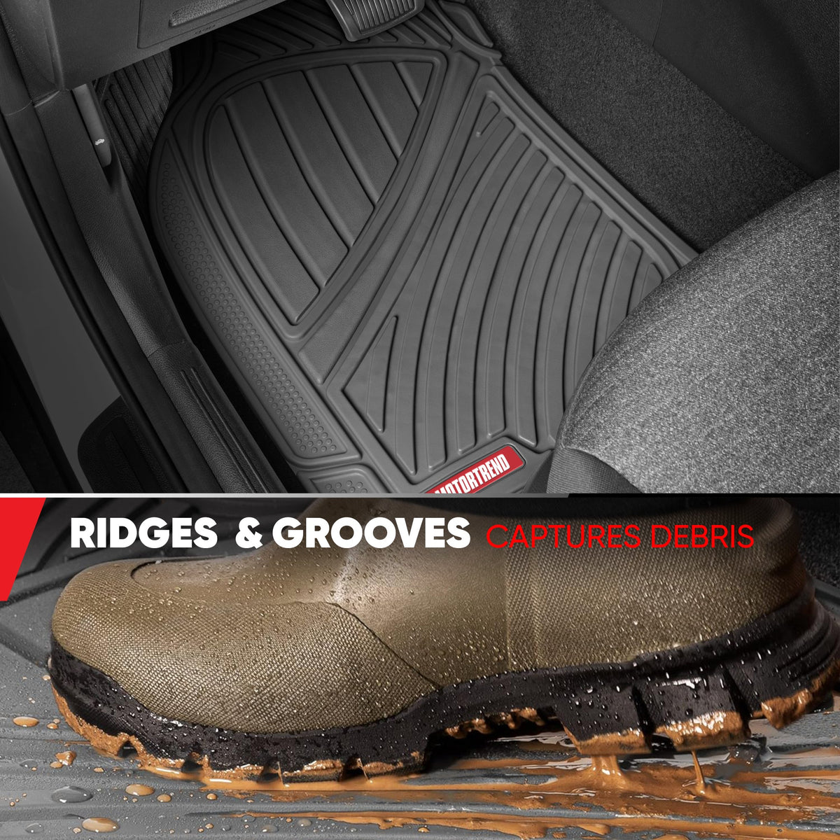 MotorTrend 4-Piece 3-Rows Extra-High Ridgeline Front Floor Mats, Middle Floor Mat, and Rear Floor Mat
