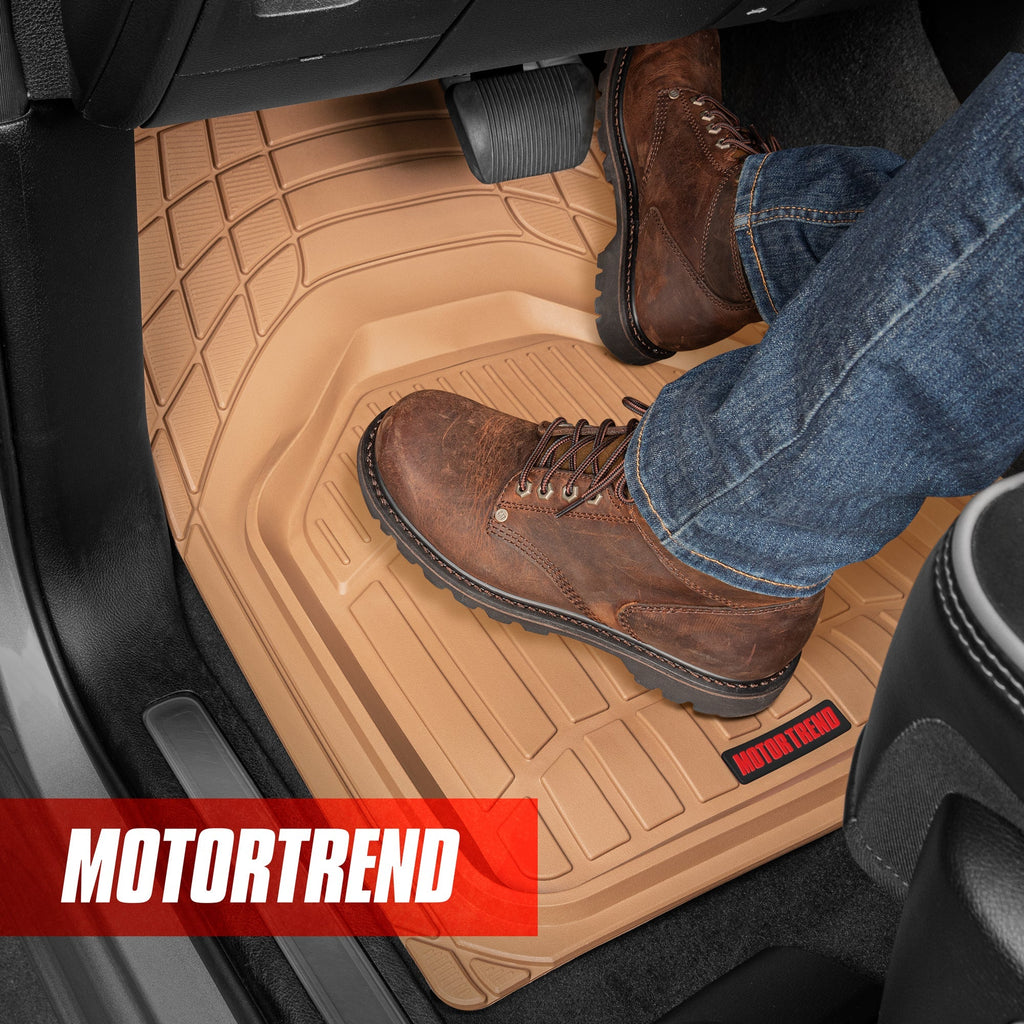 MotorTrend 3-Piece FlexTough Defender Front Floor Mats and Rear Floor Mat - Heavy Duty, All Weather, Trim to Fit