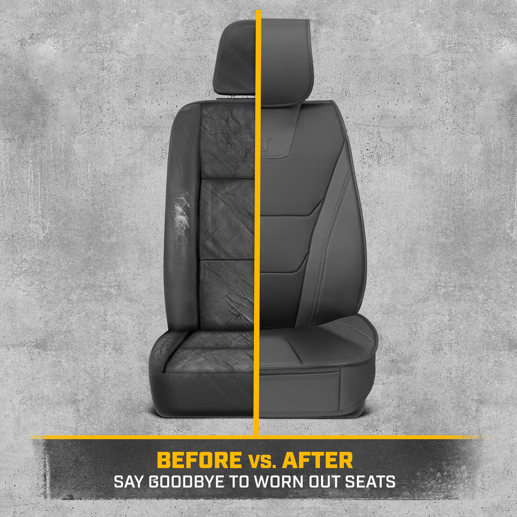 CAT 2-Pack Edge Deluxe Premium Two-Tone Faux Leather Front Seat Covers - Reverse Charcoal