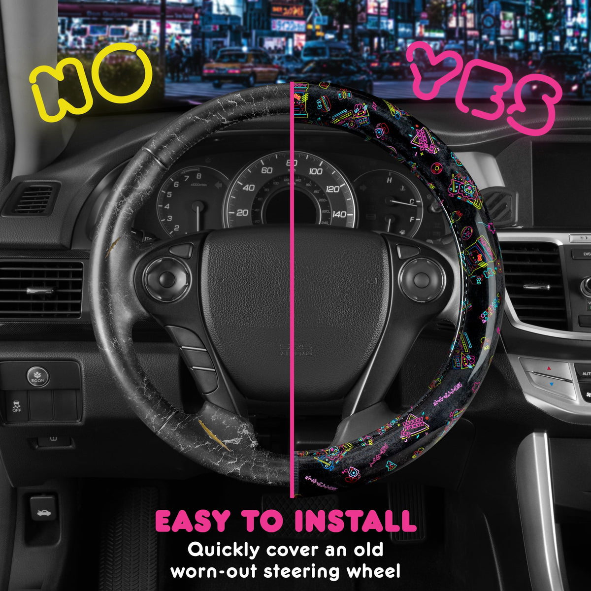 Hello Kitty Steering Wheel Cover, Official Sanrio Car Steering Wheel Cover with Universal Size 14.5 - 15.5, Cute Black Steering Wheel Cover for Women, Hello Kitty Car Accessories (Hello Kitty Kawaii Arcade)