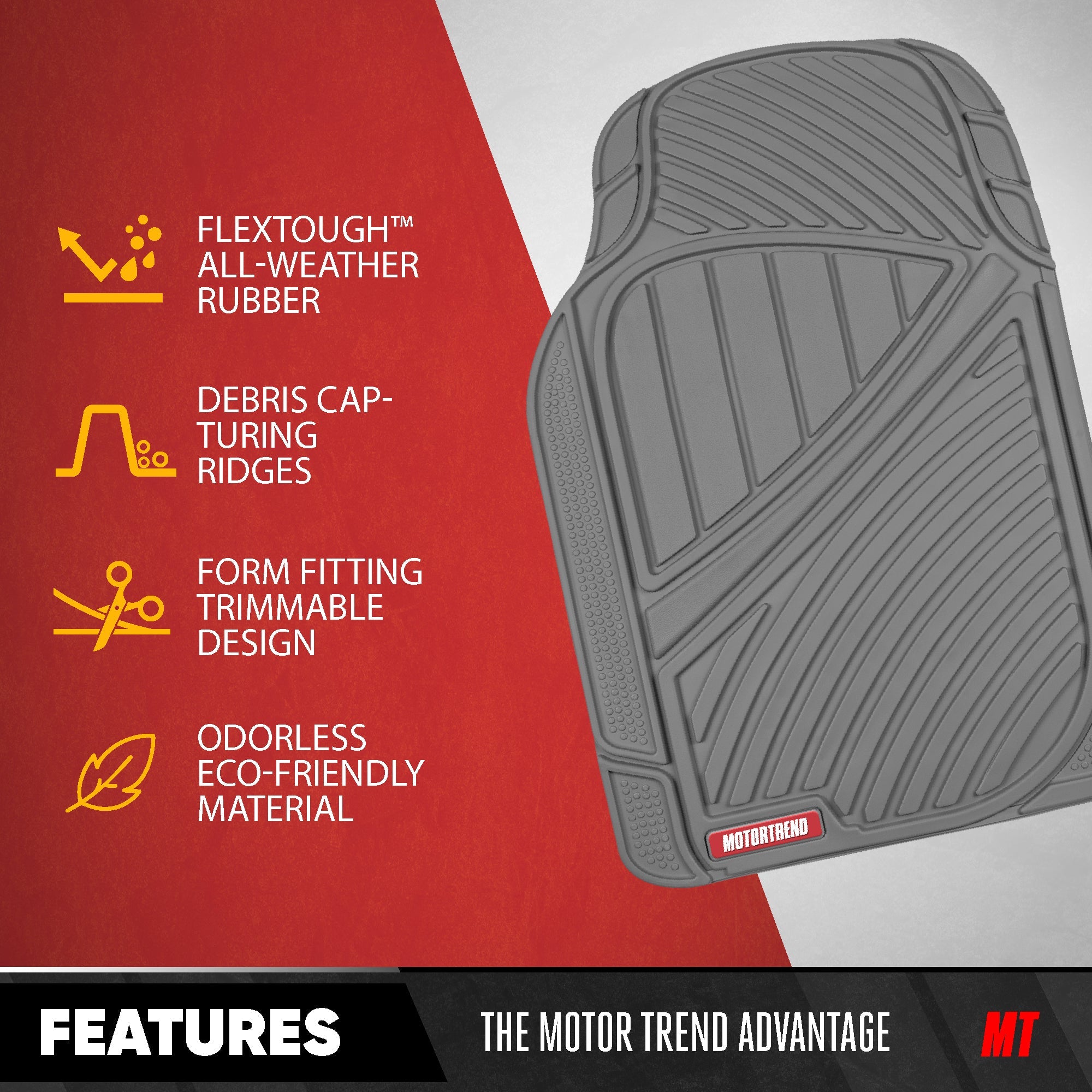 MotorTrend 4-Piece FlexTough Performance Deep Channel Front Floor Mats, Rear Floor Mat, and Trunk/Cargo Mat - Heavy Duty, All Weather, Trim to Fit