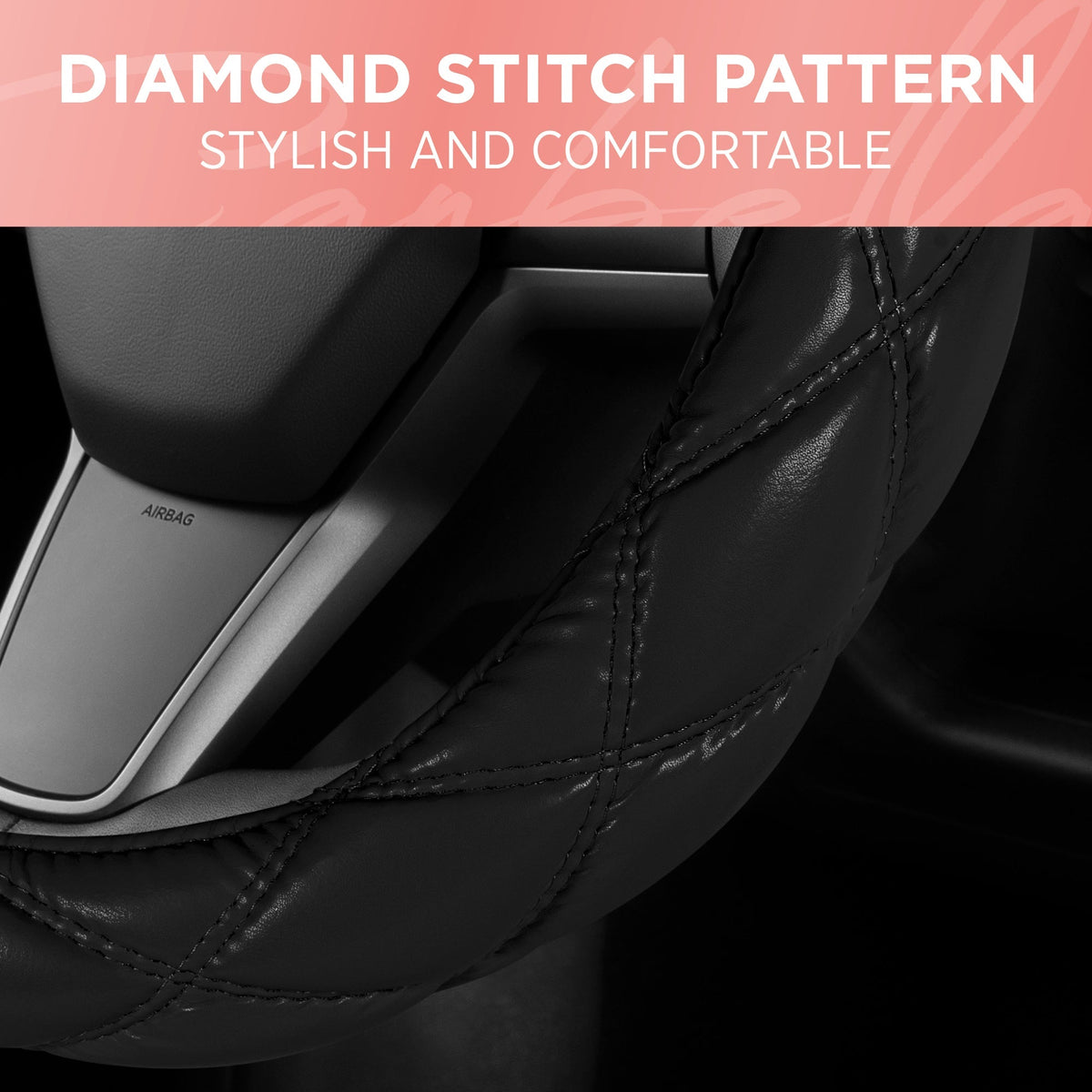 Carbella Black Stitched Leatherette Steering Wheel Cover (Fits 14.5" - 15.5")