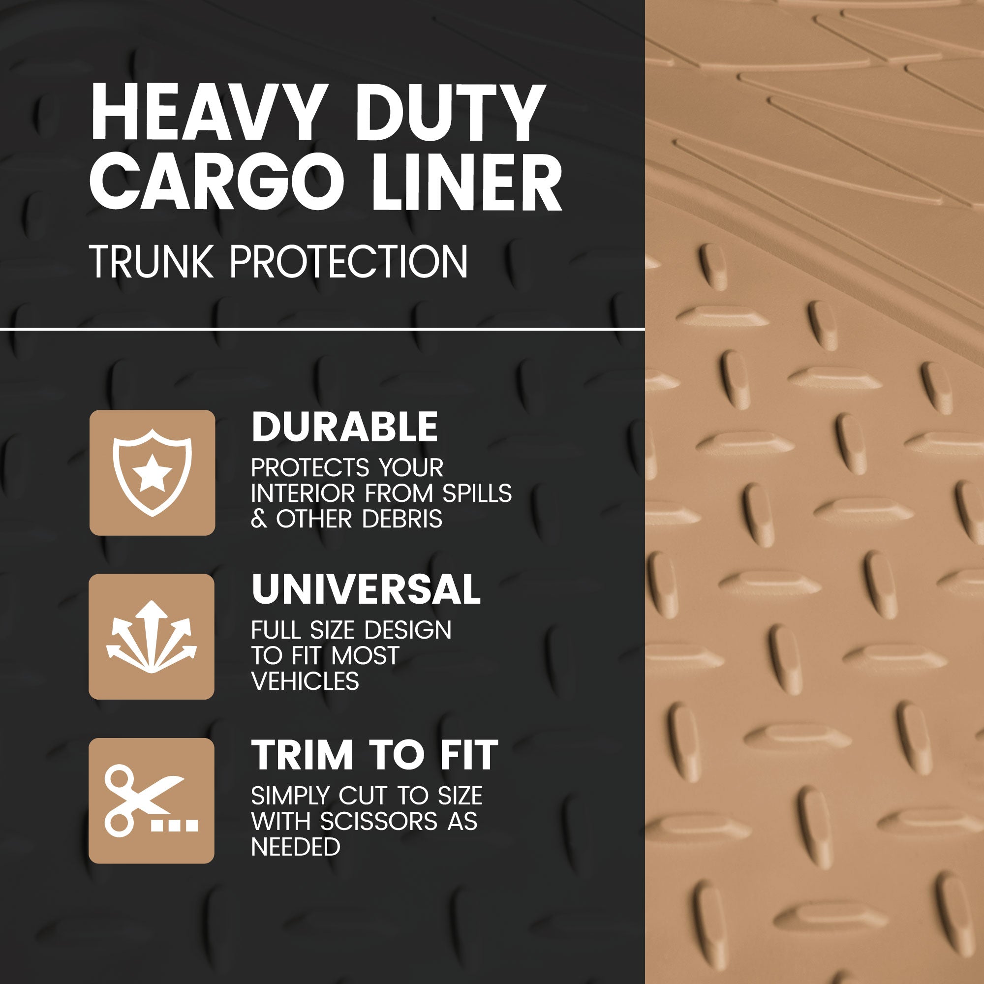 BDK Trunk/Cargo Rubber Liner - Heavy Duty, All Weather, Trim to Fit (53.8" x 43.2")