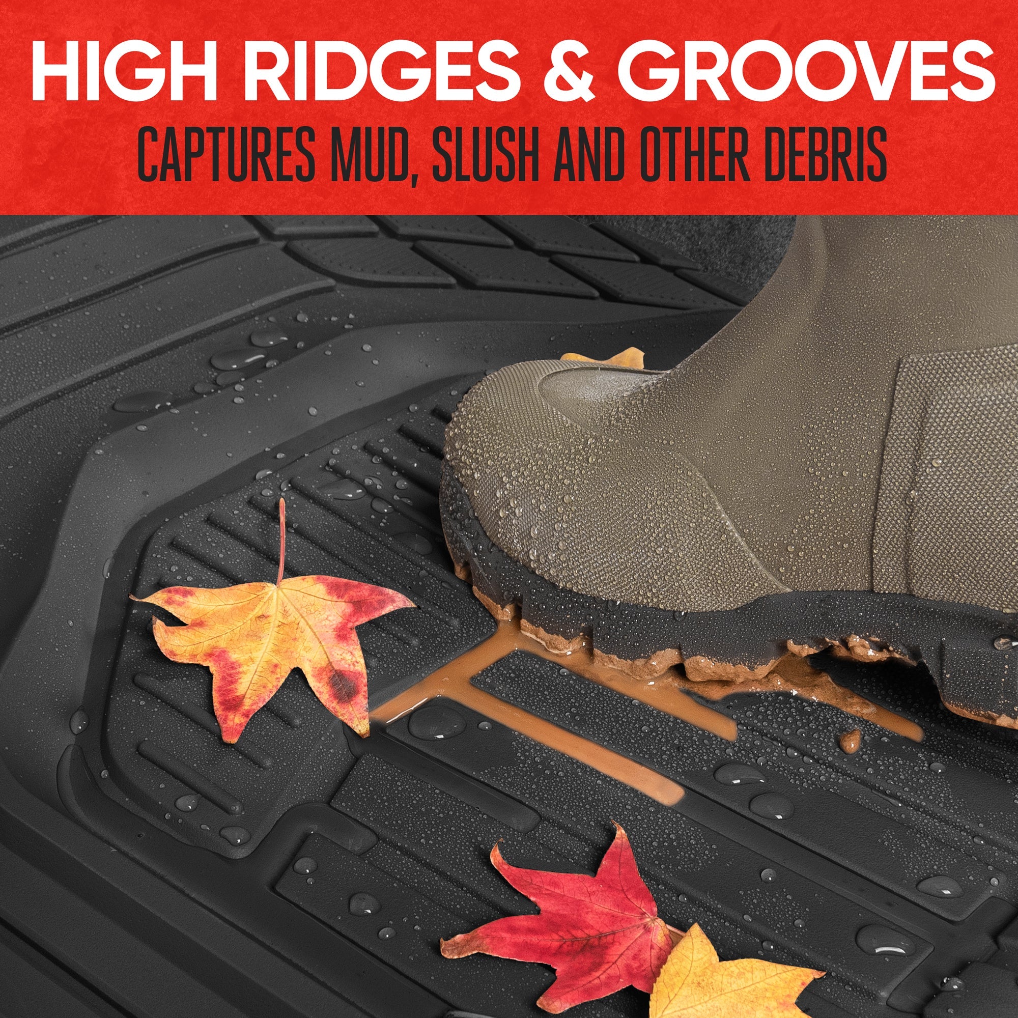 MotorTrend 3-Piece FlexTough Defender Front Floor Mats and Rear Floor Mat - Heavy Duty, All Weather, Trim to Fit