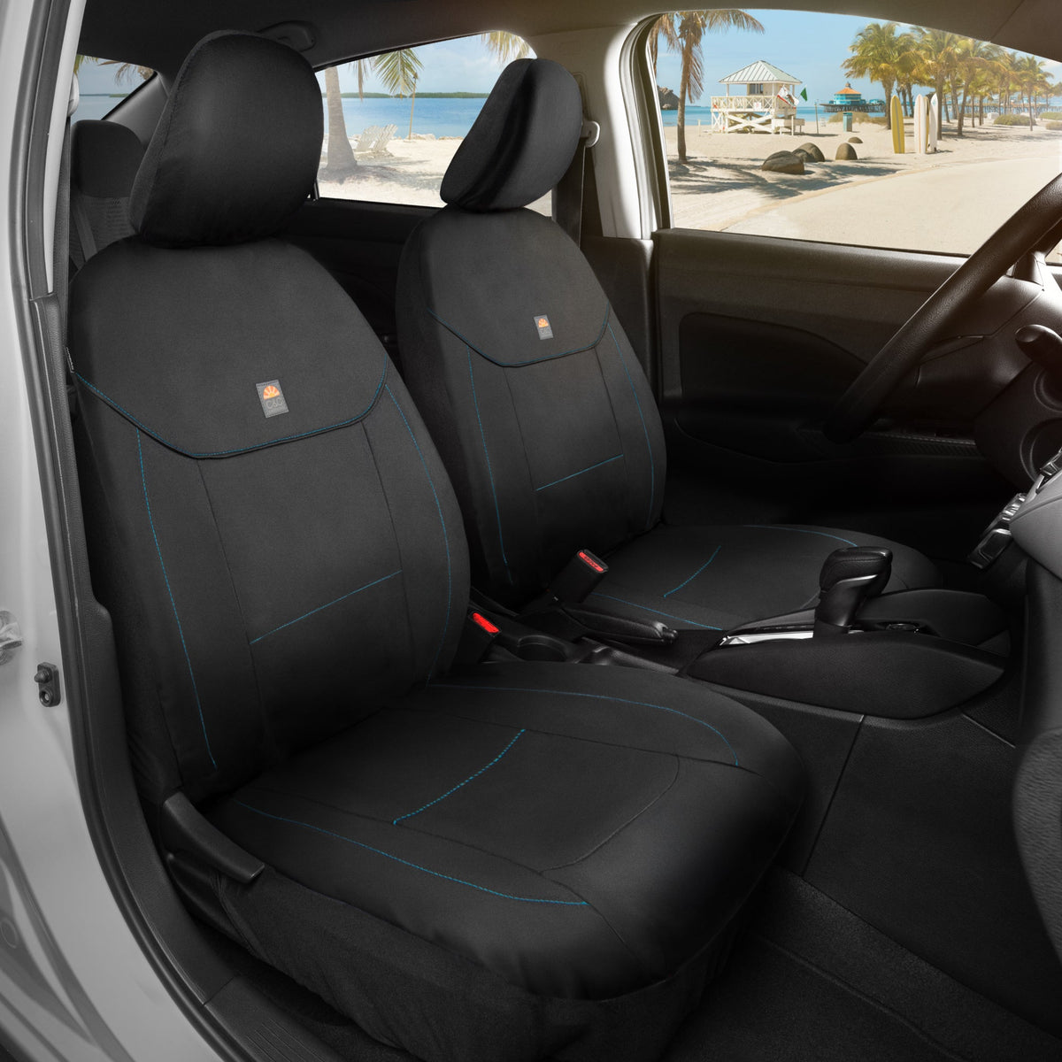 C&C Napa Leatherette 2 Front Seat Covers - Faux Leather Car Seat Protectors for Cars & Trucks - UV-Resistant, Easy to Clean, Semi-Universal Fit - Stylish Coastal Design for Summer Car Interior Upgrade