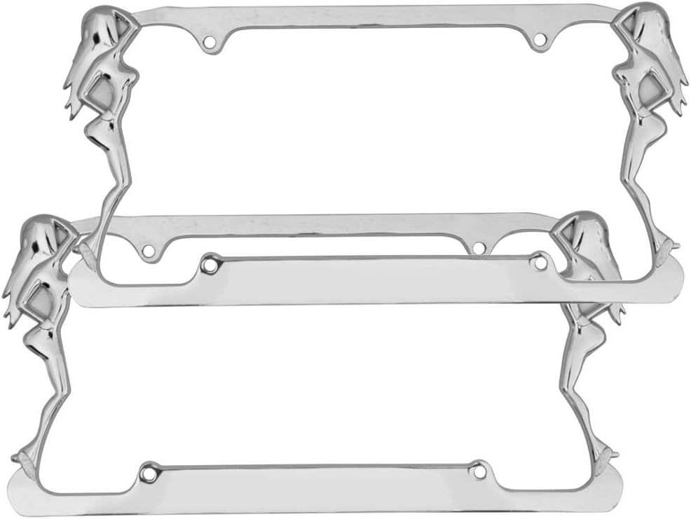 BDK Die-Cast Stainless Metal License Plate Frame/Holder Universal Size - Blank Metal Design (Pack of 2)