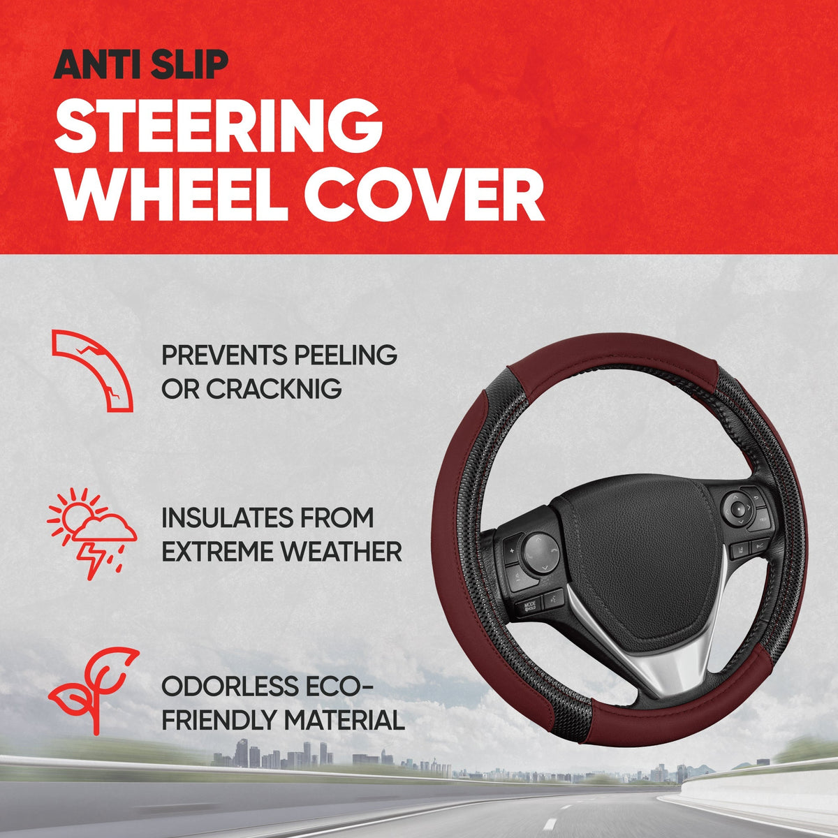 MotorTrend GripTech Enhanced Traction Steering Wheel Cover (Fits 14.5" - 15.5")