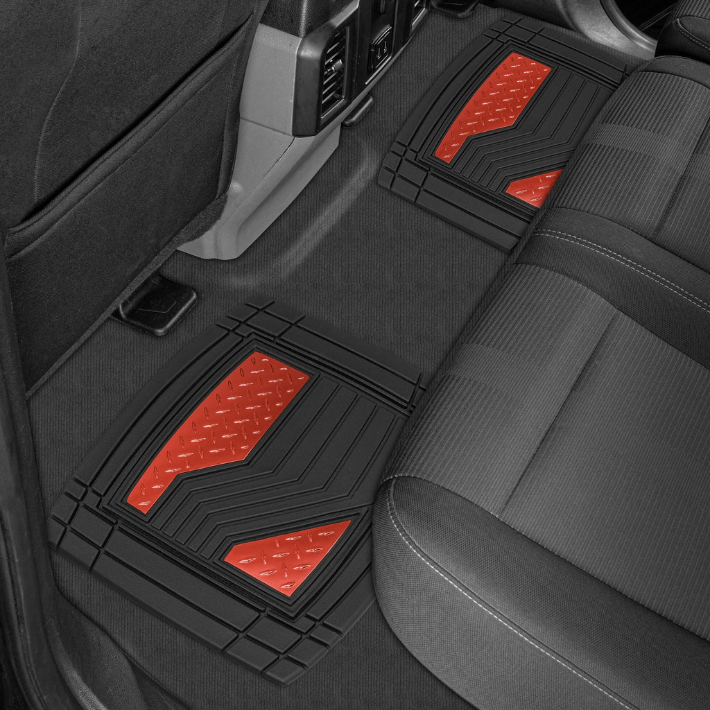 CAT 4-Piece Two-Tone Metallic-Look Front Floor Mats and Rear Floor Mats - Heavy Duty, All Weather, Trim to Fit