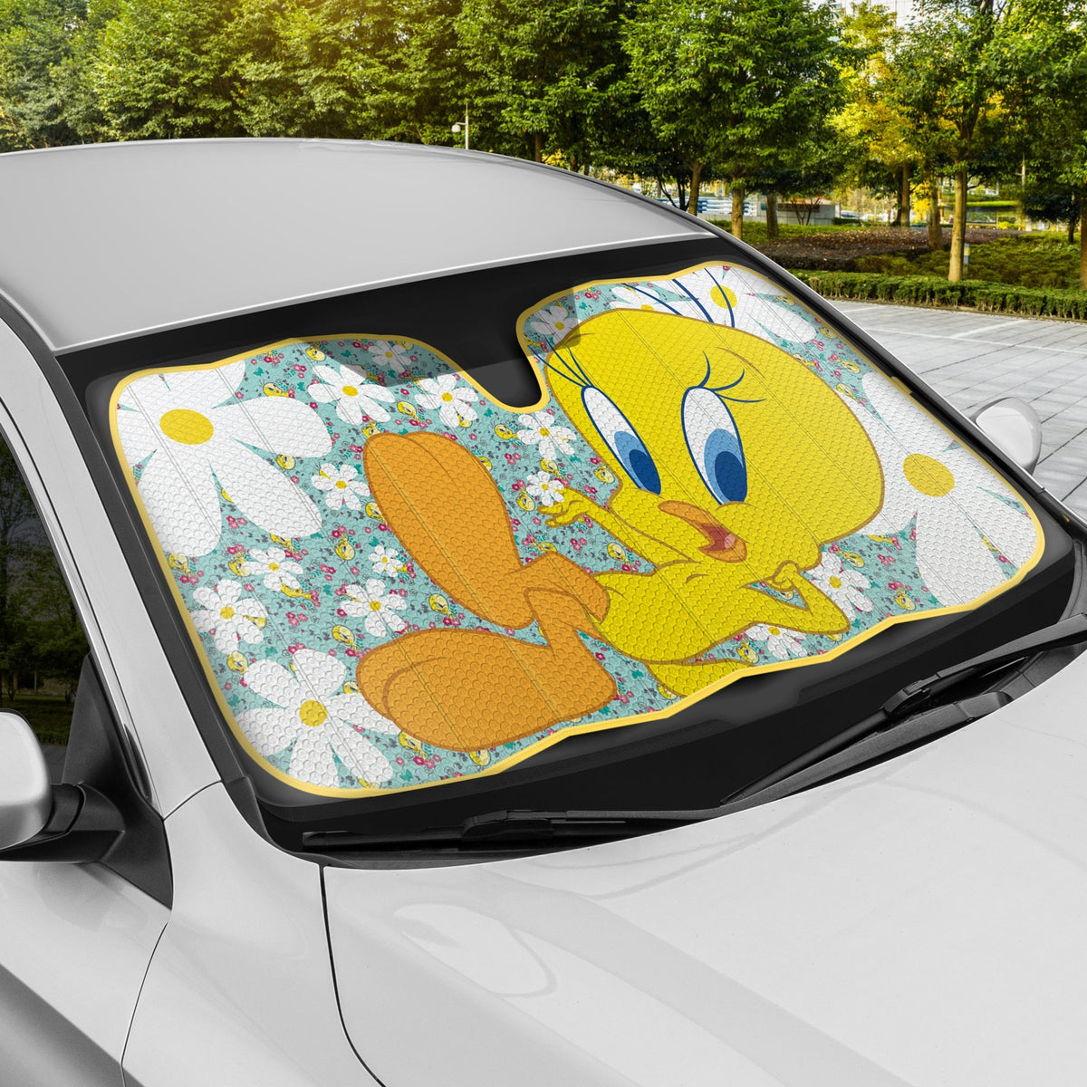 Warner Bros Looney Tunes Tweety Bird with Flowers Front Windshield Sunshade (58" x 27")