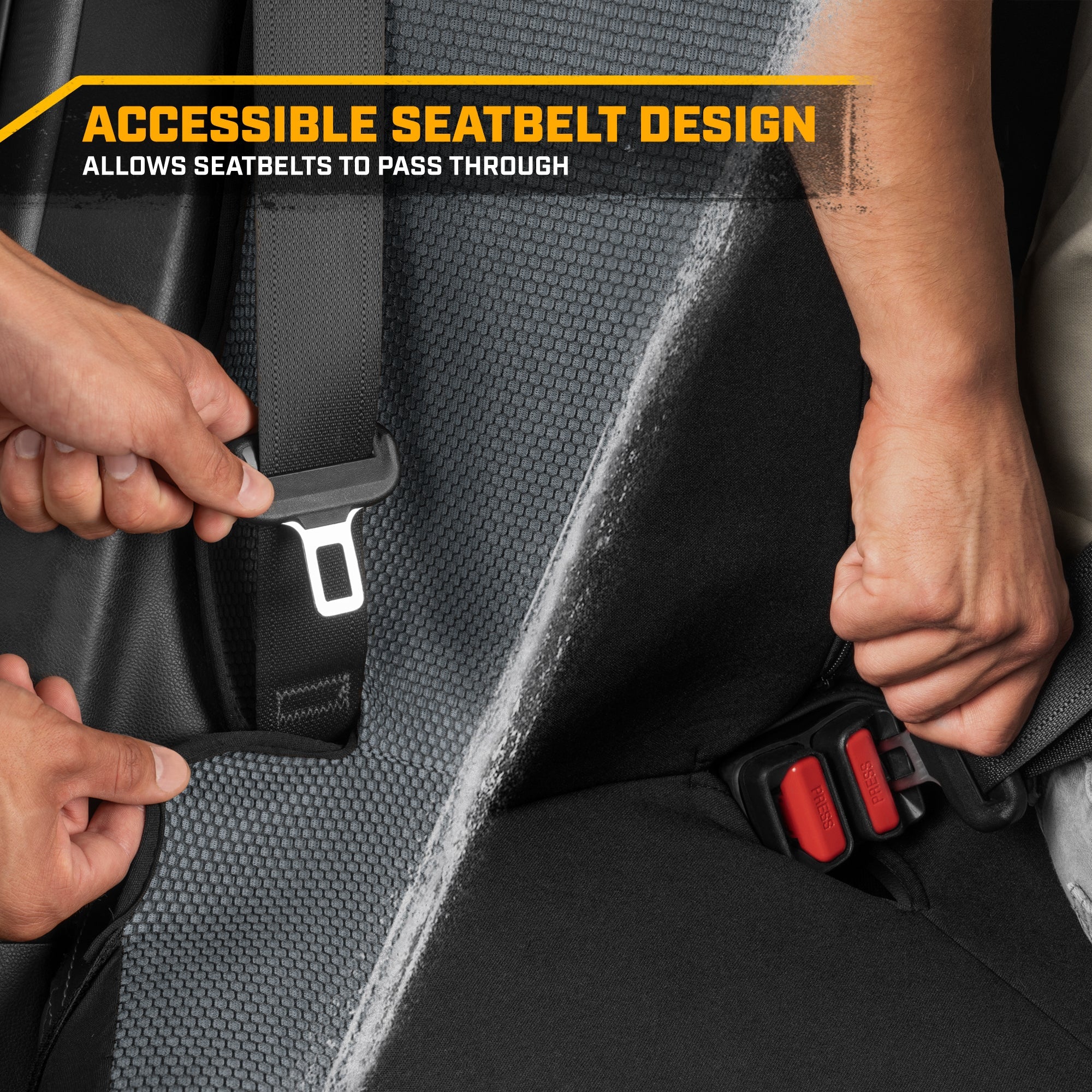 Cat Flexfit Charcoal & Black Rear Seat Cover for Car - Durable Canvas & Mesh Design 60/40 Split Bench Protector for Cars, Trucks & SUVs - Back Seat Cover for Rear Bench - Interior Car Accessory