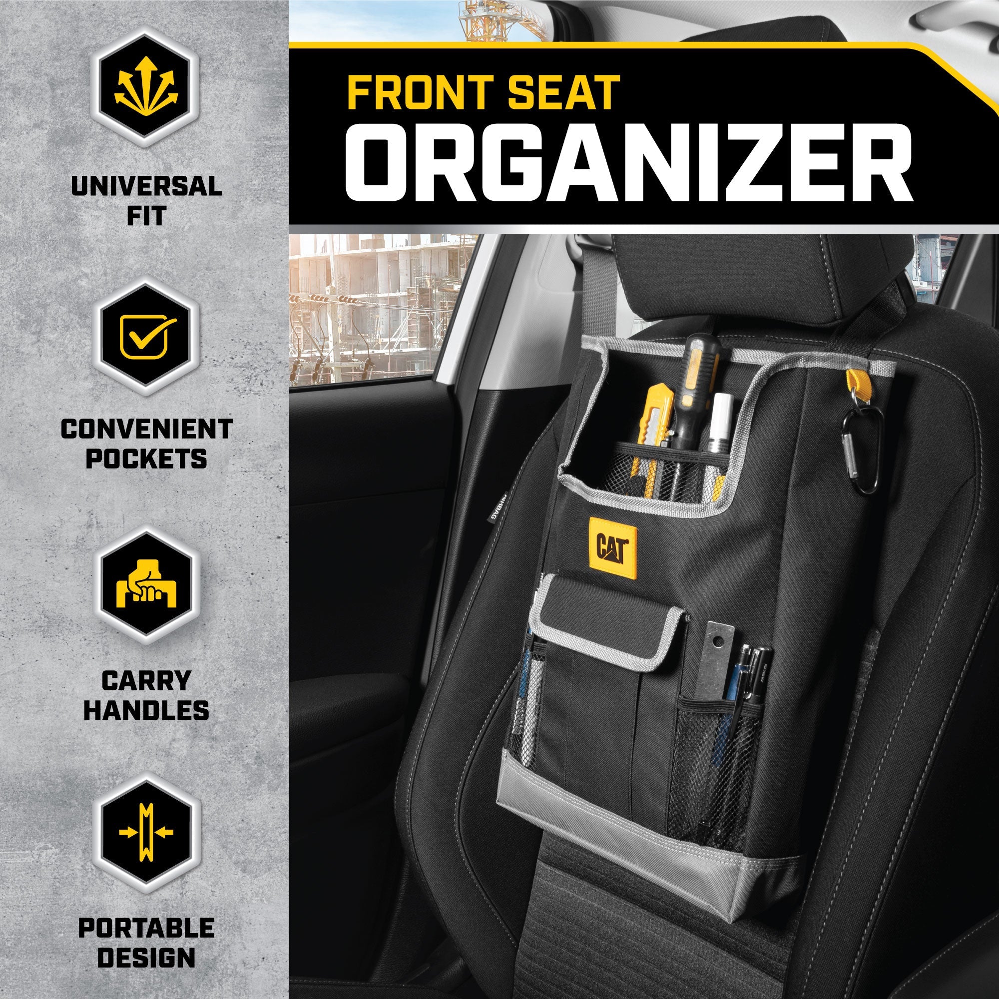 CAT Vehicle Front Seat Organizer Storage with Adjustable Straps (16" x 12")
