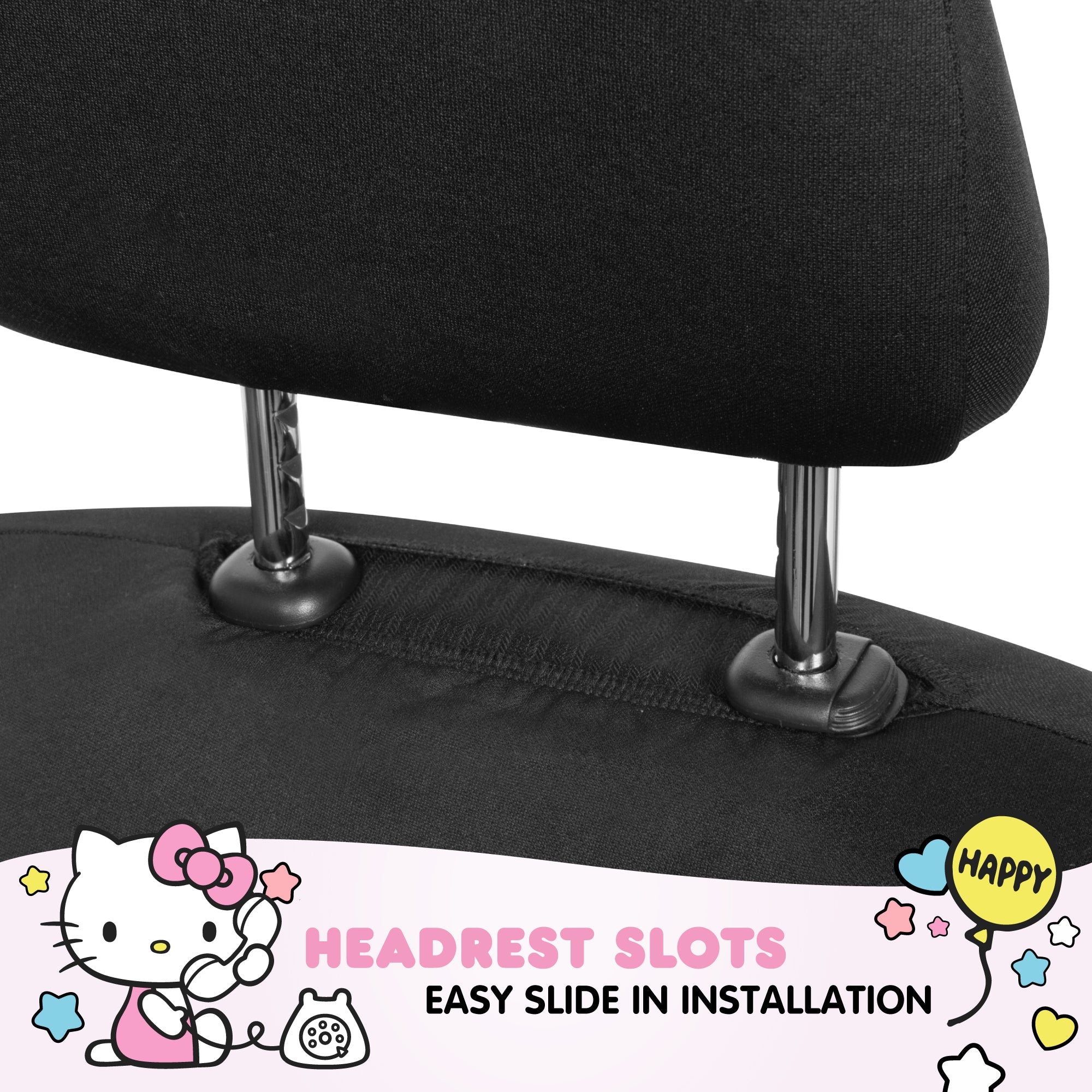 Hello Kitty Car Seat Covers - Cute and Durable Pink Front Seat Covers, Adorable Hello Kitty Design, Comfortable and Long-Lasting Polyester, Car Accessories Gift Hello Kitty Accessories 2pc Black/Pink