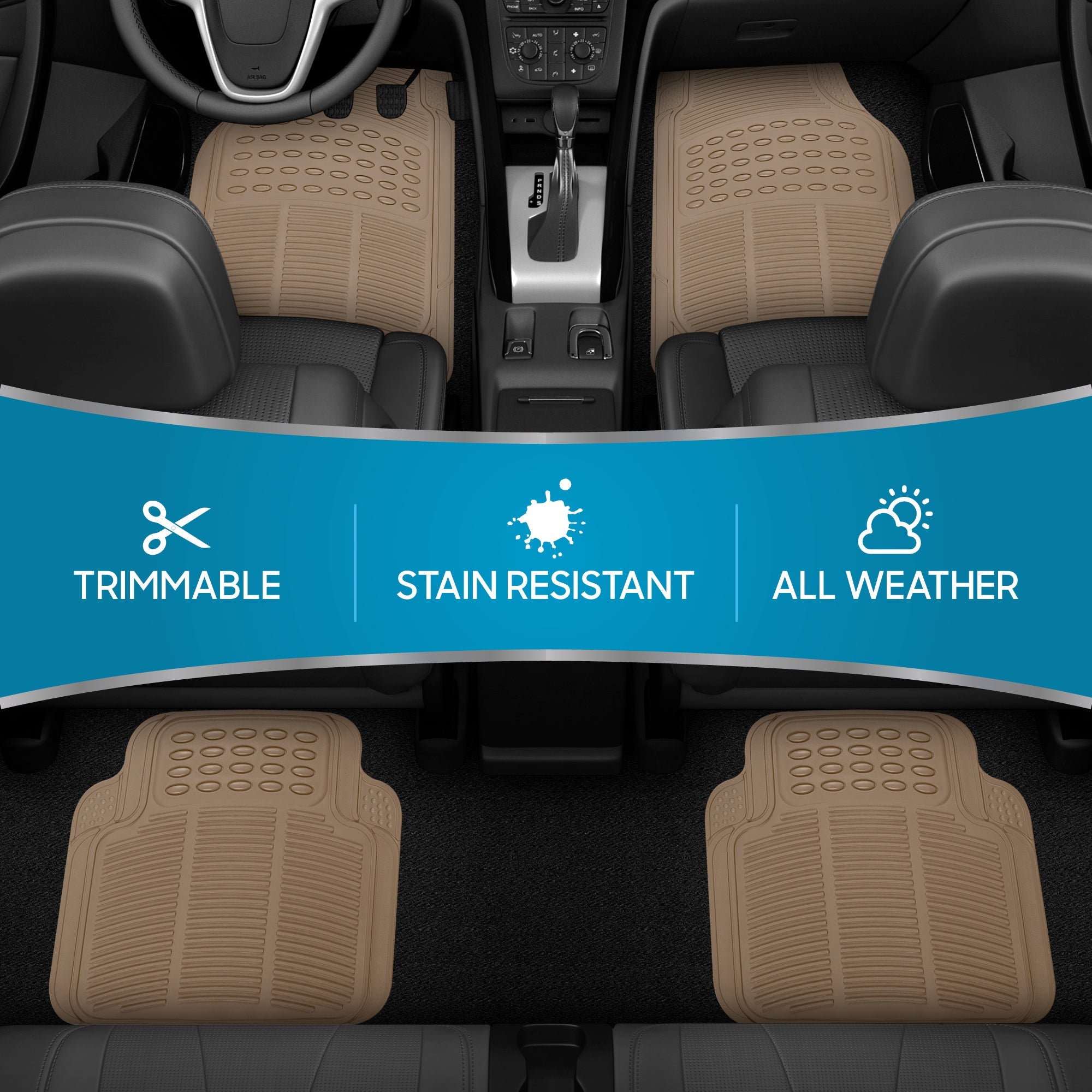BDK 4-Piece Cushioned Grip Pad Front Floor Mats and Rear Floor Mats - Heavy Duty, All Weather, Trim to Fit