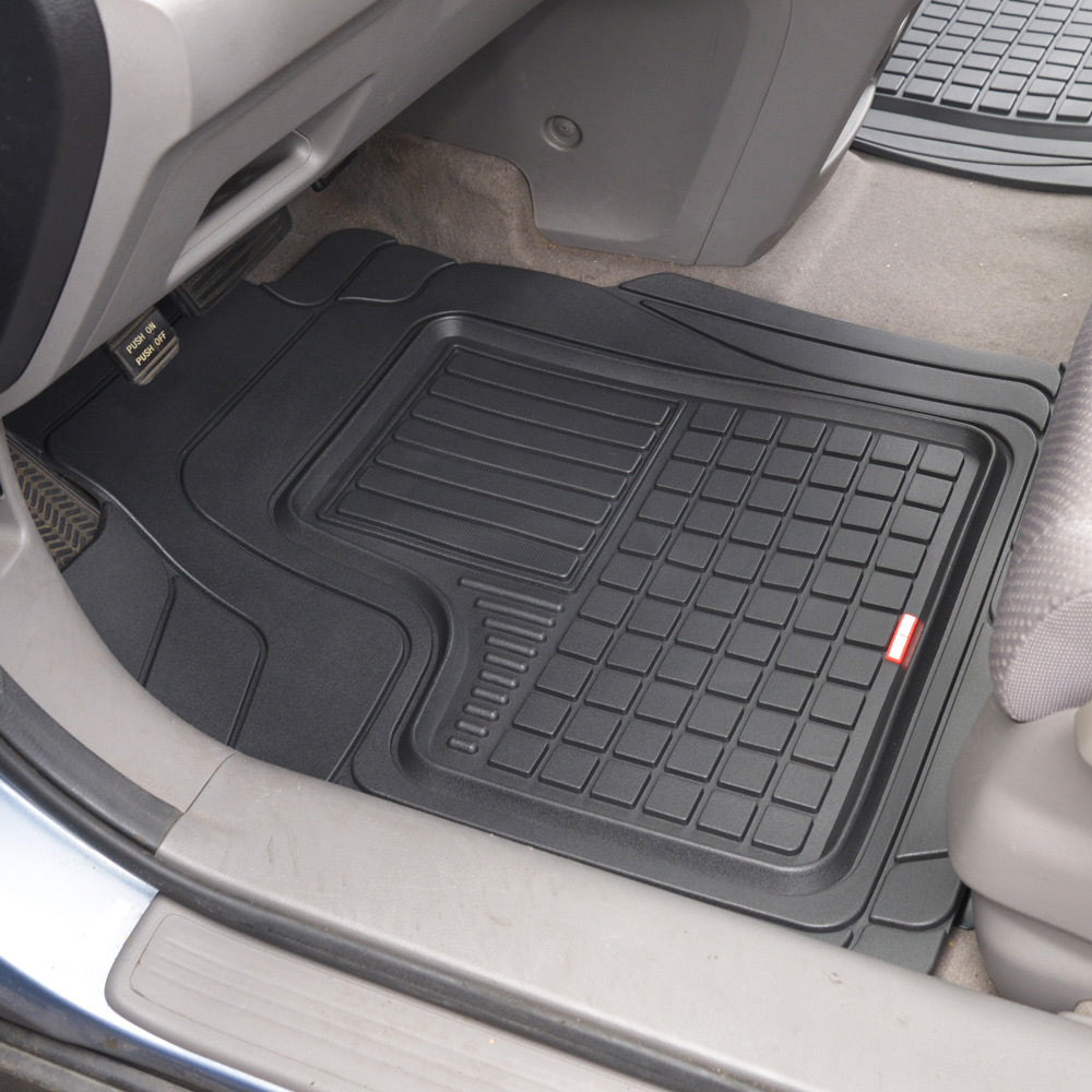 MotorTrend 4-Piece FlexTough Performance Plus Deep Dish Square Grooves Front Floor Mats and Rear Floor Mats - Heavy Duty, All Weather, Trim to Fit