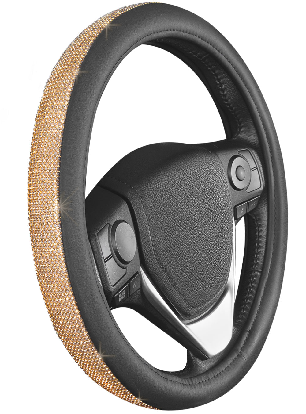 Carbella Bling Rhinestones Leatherette Steering Wheel Cover (Fits 14.5" - 15.5")