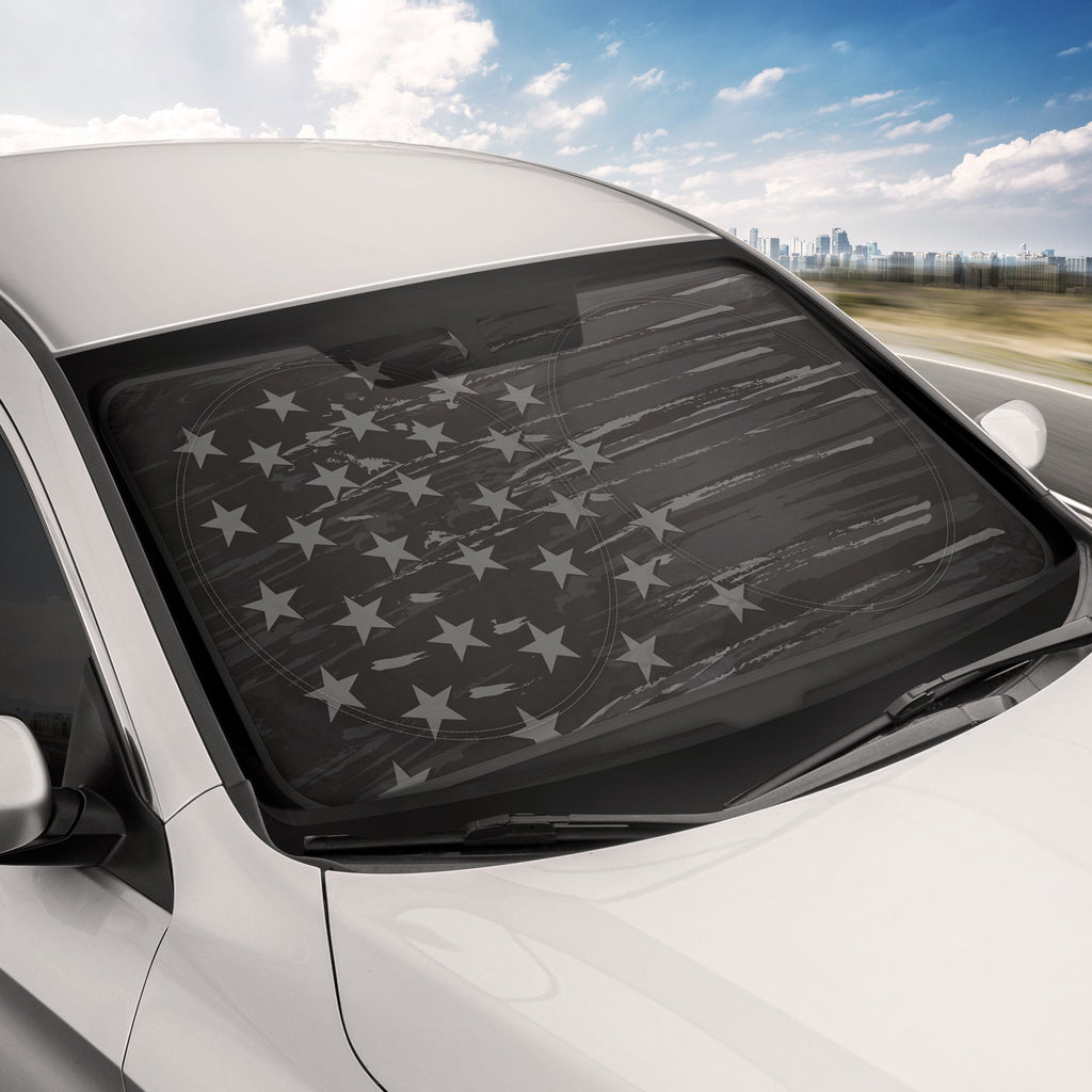 MotorTrend Vintage Black US Flag Front Windshield Sunshade (Large 69" x 35")