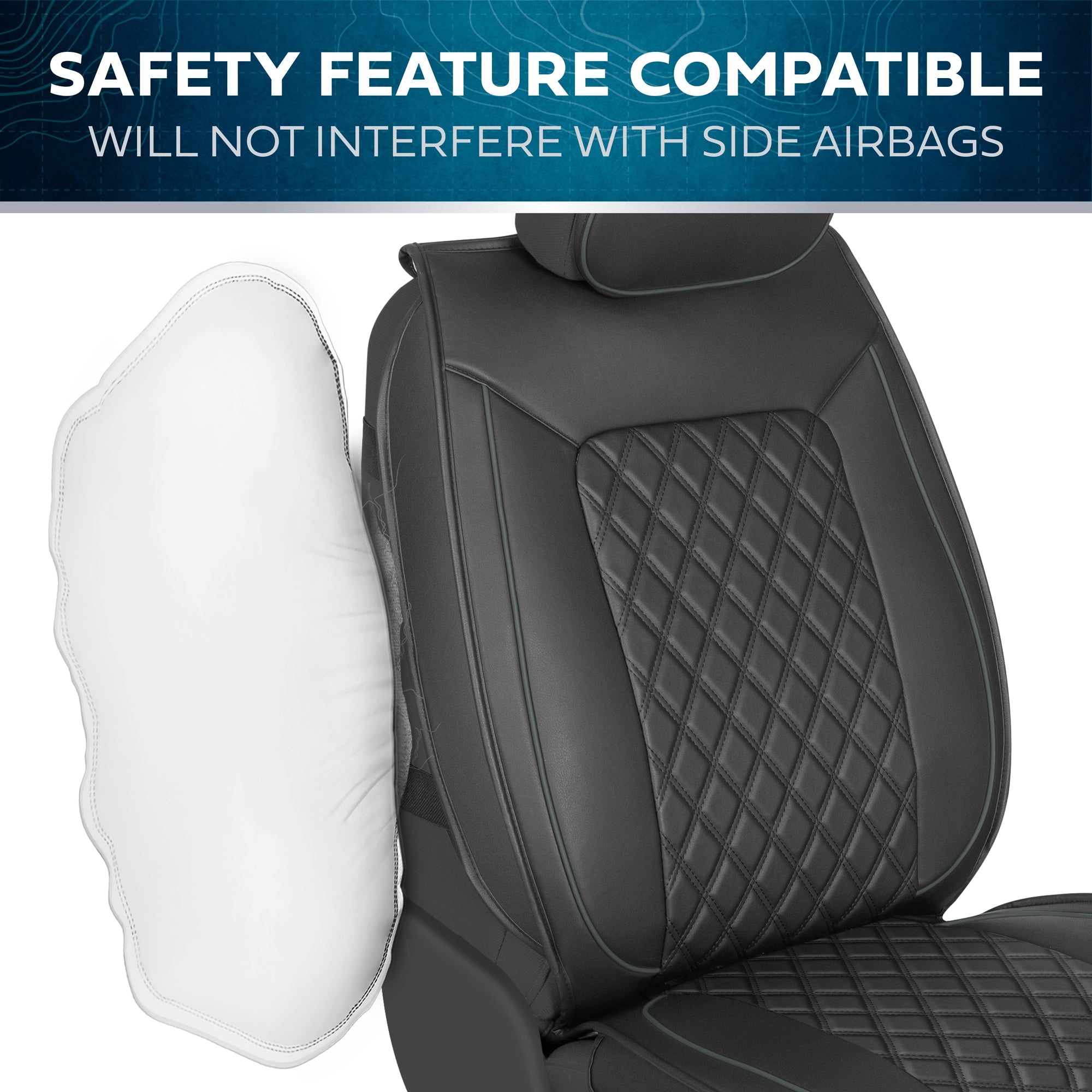 MotorBox 2-Pack Prestige Edition Premium Faux Leather Diamond Stitched Cushion Front Seat Covers