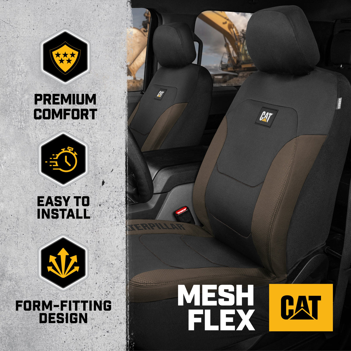 Cat® FlexFit™ Black Beige Seat Covers for Cars, Trucks, & SUV - Set of (2) Front Car Seat Cover Front Seat Protectors - Airbag Compatible Seat Covers for SUV Interior Covers & Seat Cover Accessories